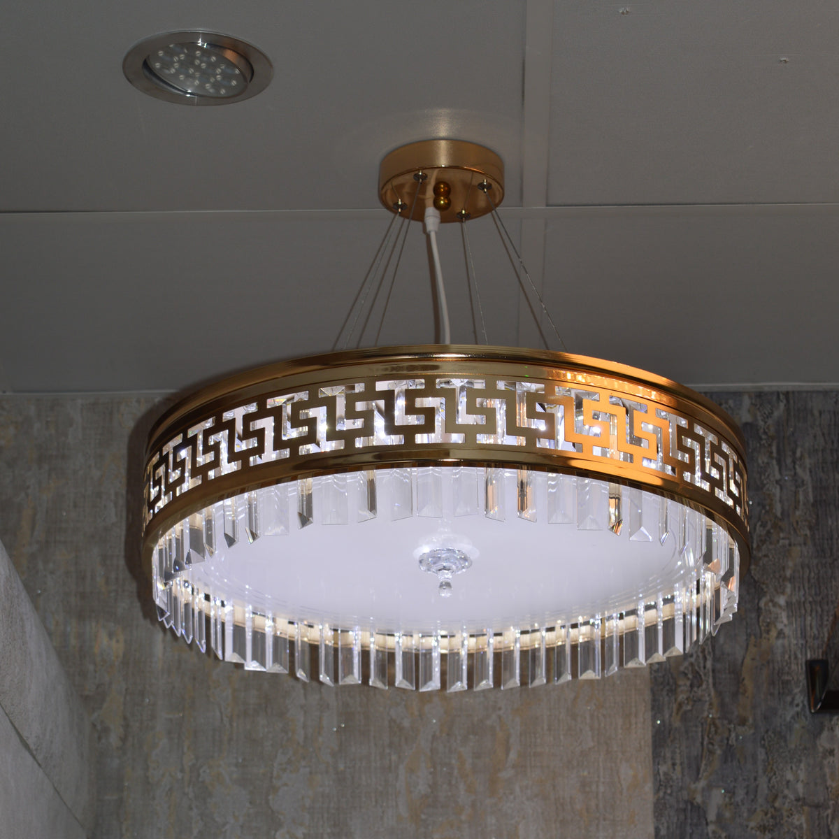 Luxury Gold Crystal LED Chandelier Ceiling Light - Greek Key Design - 04 Sizes