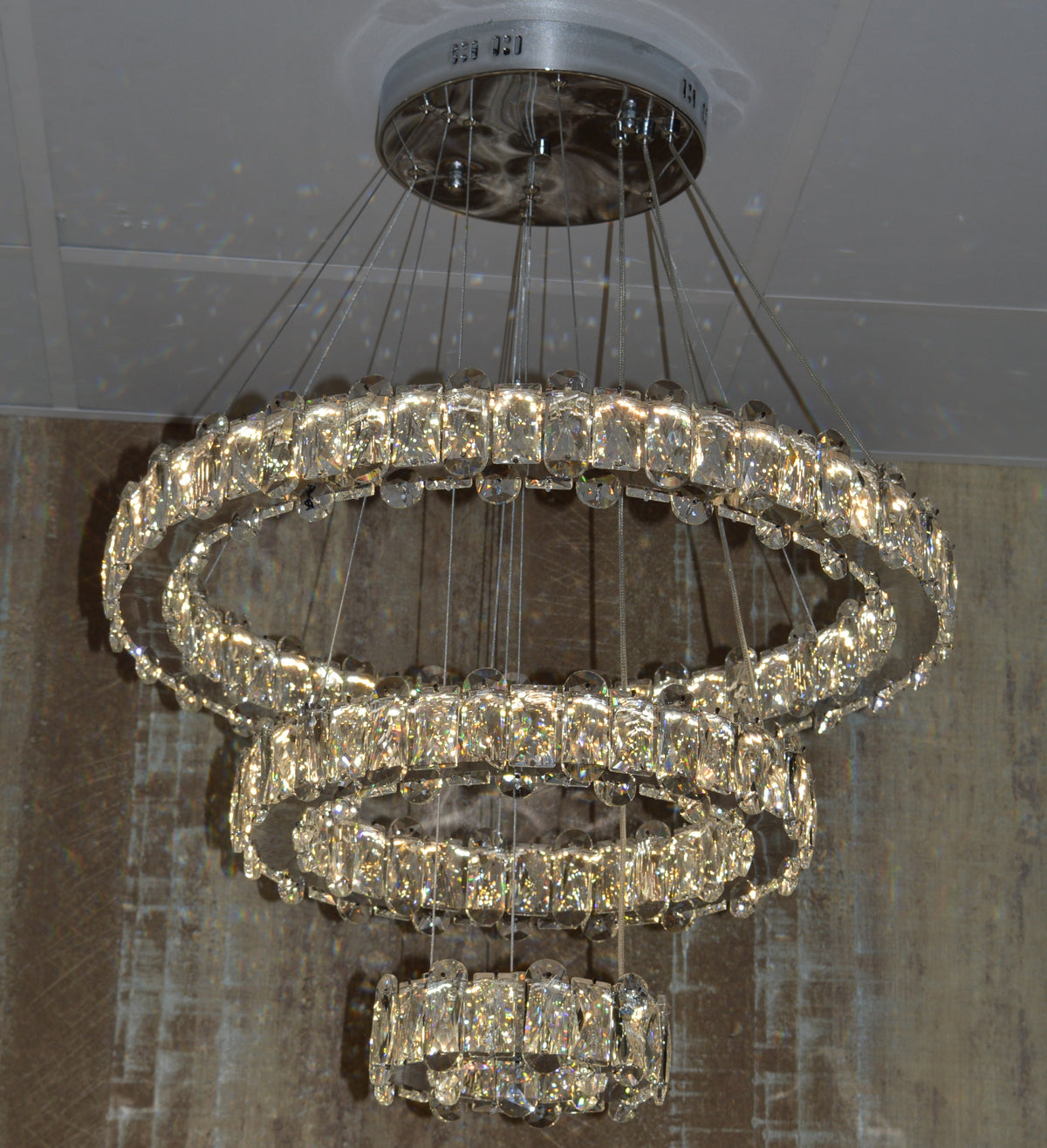 Round 3 Circular Crystallic Pendant Ceiling Light-Colour Changing Dimmable with Remote Control-D9010-600+400+200-Chrome