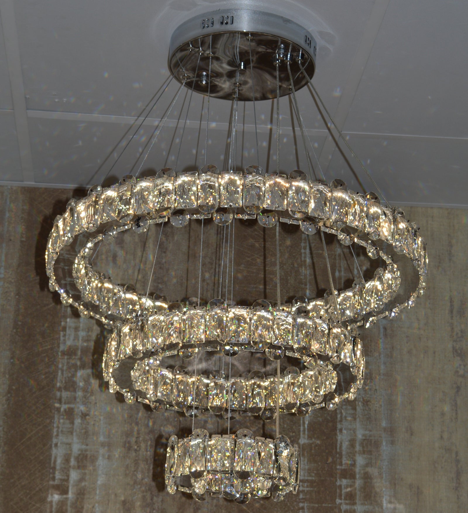 Round 3 Circular Crystallic Pendant Ceiling Light-Colour Changing Dimmable with Remote Control-D9010-600+400+200-Chrome