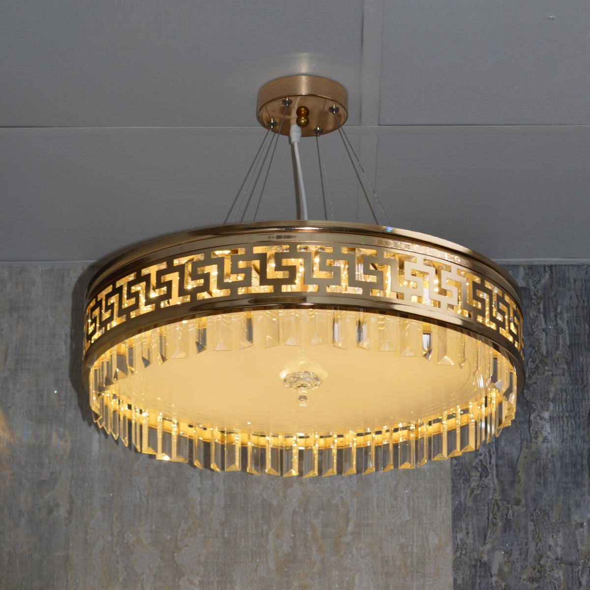 Luxury Gold Crystal LED Chandelier Ceiling Light - Greek Key Design - 04 Sizes