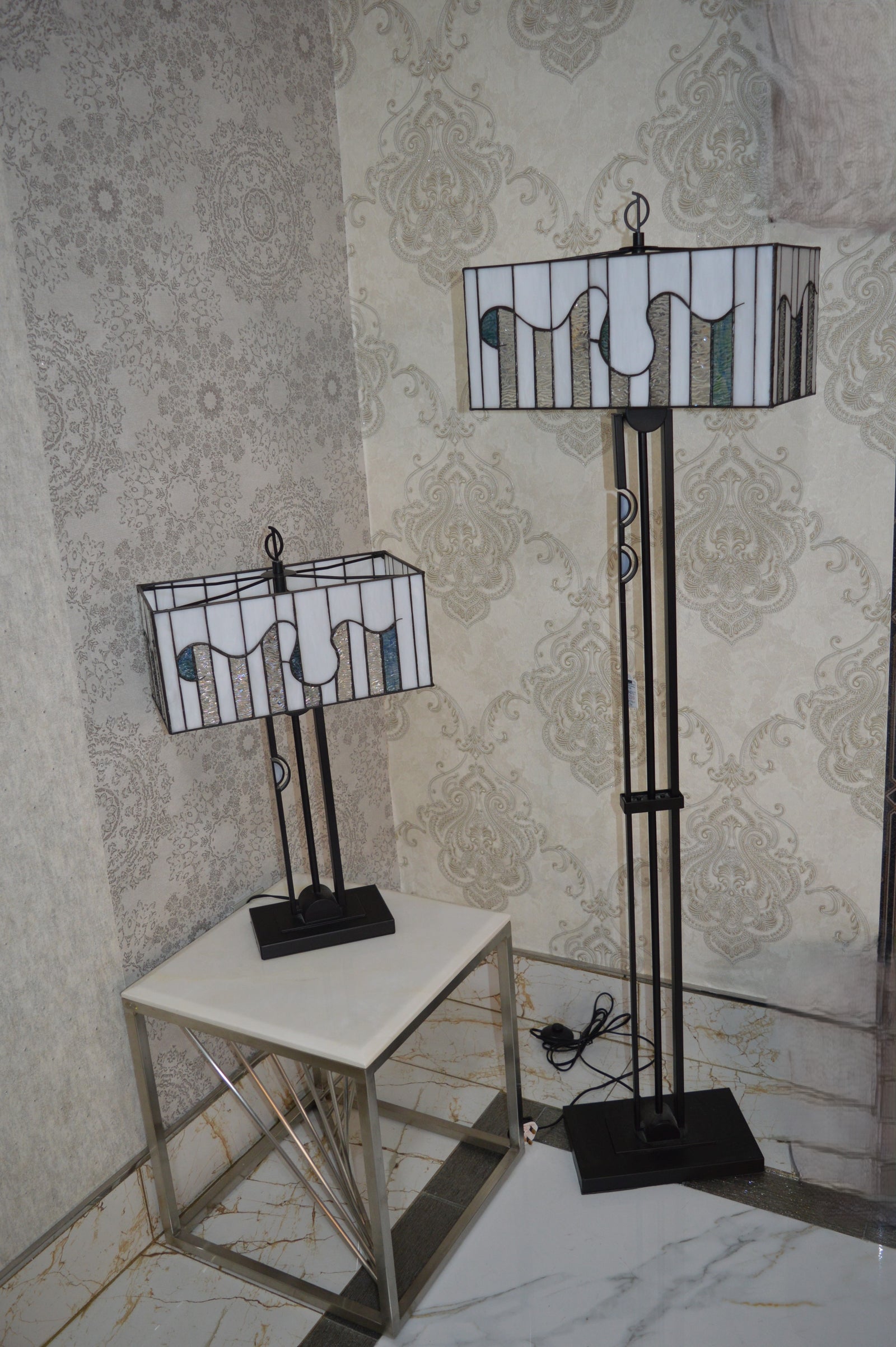 Handmade Rectangle Glass shade Tiffany Floor Lamp & Table Lamp