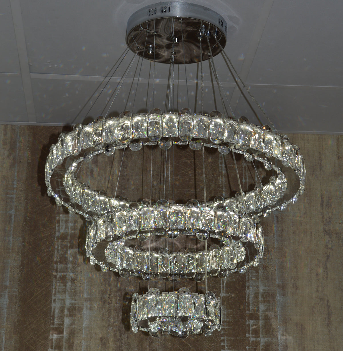 Round 3 Circular Crystallic Pendant Ceiling Light-Colour Changing Dimmable with Remote Control-D9010-600+400+200-Chrome