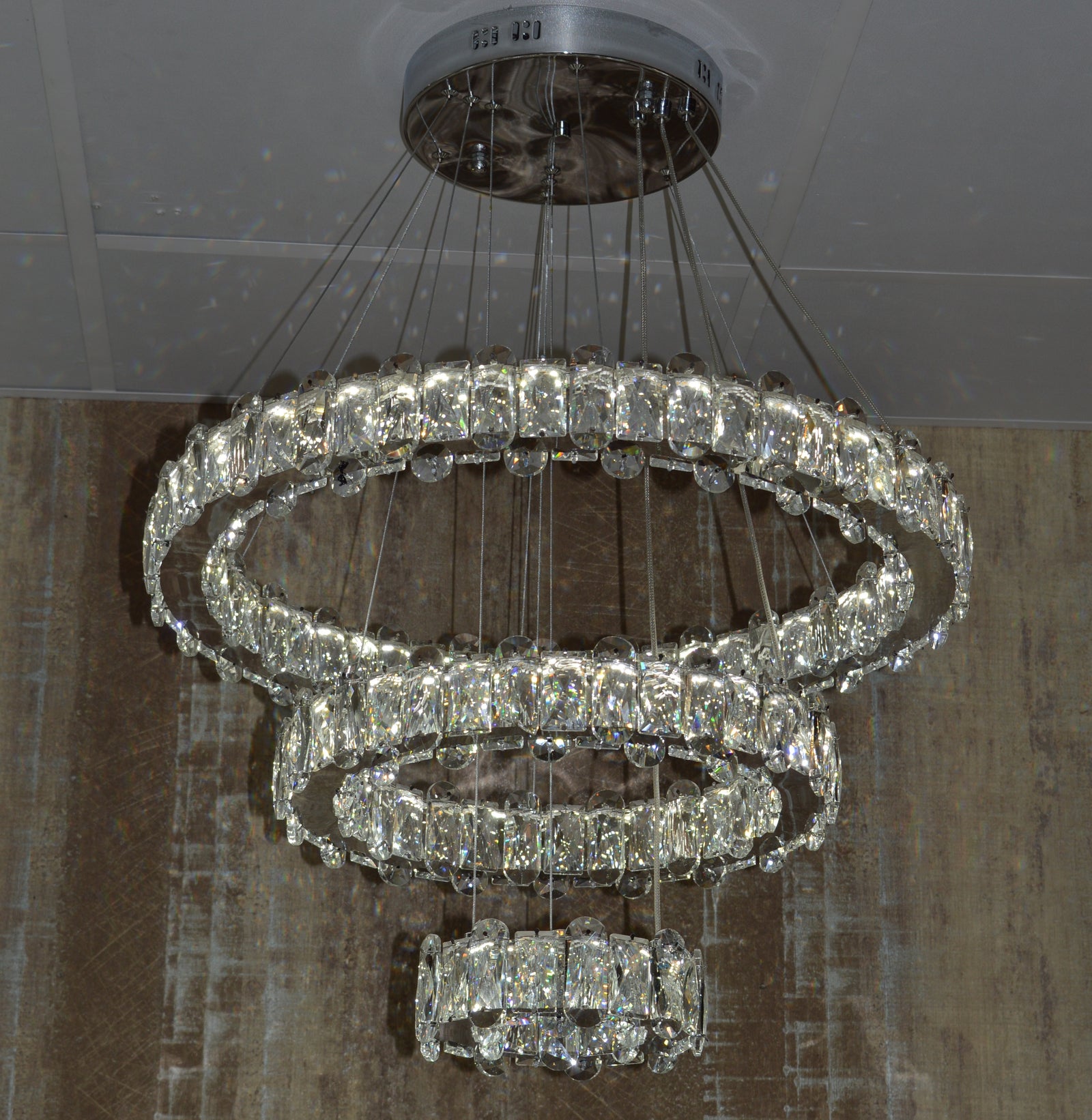 Round 3 Circular Crystallic Pendant Ceiling Light-Colour Changing Dimmable with Remote Control-D9010-600+400+200-Chrome