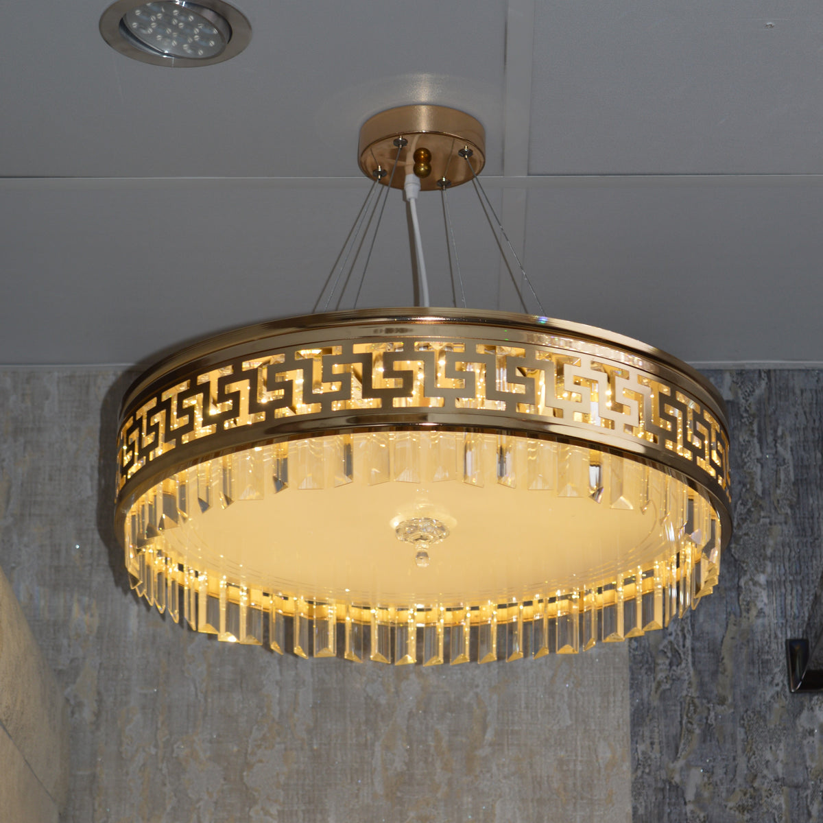 Luxury Gold Crystal LED Chandelier Ceiling Light - Greek Key Design - 04 Sizes