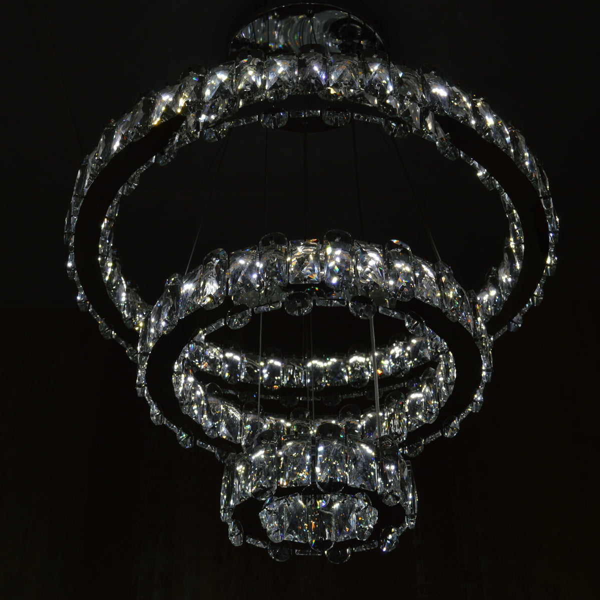 Round 3 Circular Crystallic Pendant Ceiling Light-Colour Changing Dimmable with Remote Control-D9010-600+400+200-Chrome