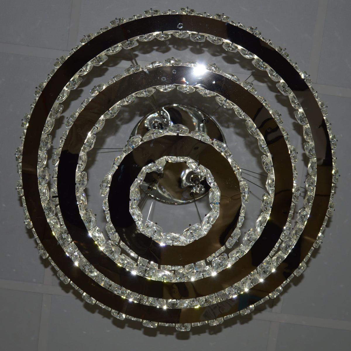 Round 3 Circular Crystallic Pendant Ceiling Light-Colour Changing Dimmable with Remote Control-D9010-600+400+200-Chrome