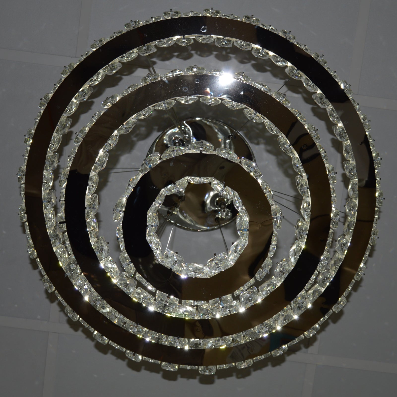 Round 3 Circular Crystallic Pendant Ceiling Light-Colour Changing Dimmable with Remote Control-D9010-600+400+200-Chrome