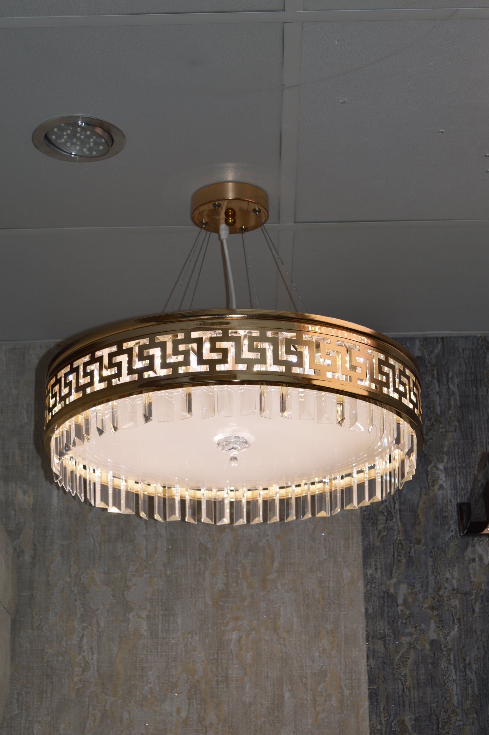 Luxury Gold Crystal LED Chandelier Ceiling Light - Greek Key Design - 04 Sizes