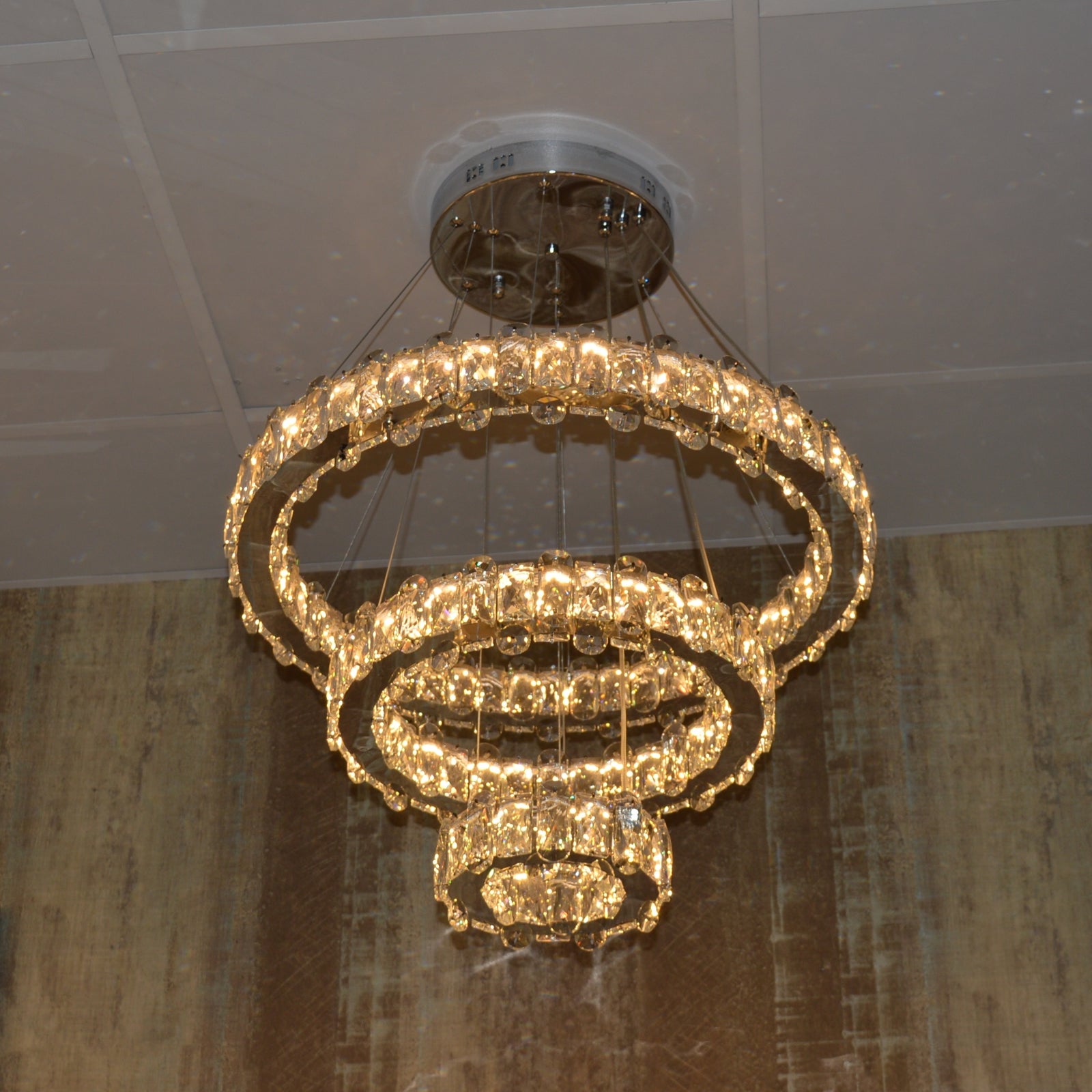 Round 3 Circular Crystallic Pendant Ceiling Light-Colour Changing Dimmable with Remote Control-D9010-600+400+200-Chrome