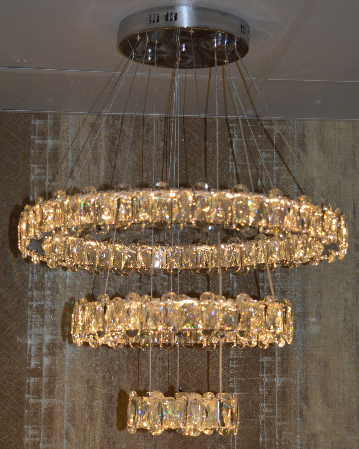 Round 3 Circular Crystallic Pendant Ceiling Light-Colour Changing Dimmable with Remote Control-D9010-600+400+200-Chrome