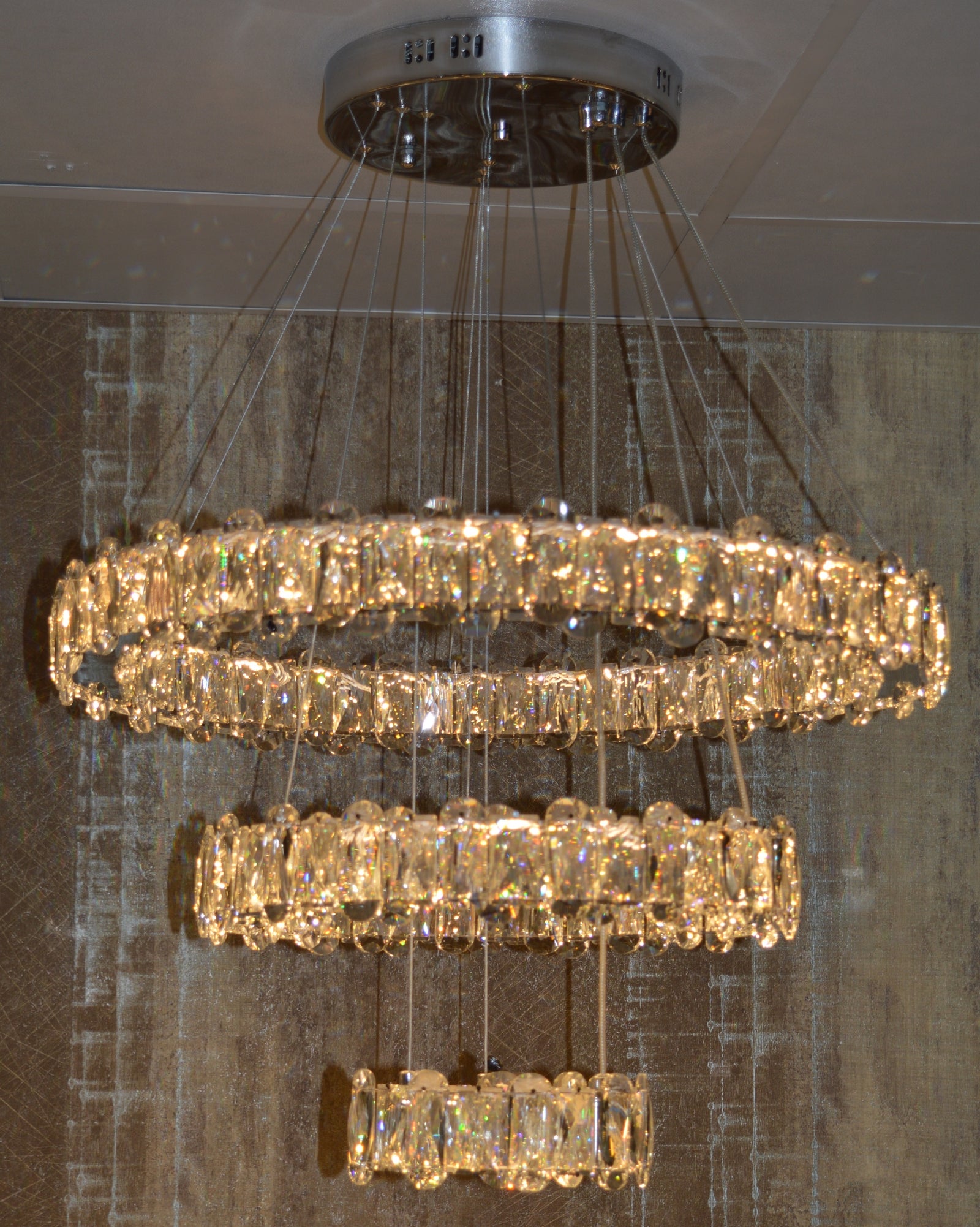 Round 3 Circular Crystallic Pendant Ceiling Light-Colour Changing Dimmable with Remote Control-D9010-600+400+200-Chrome