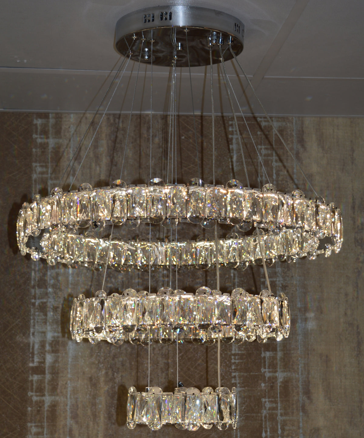 Round 3 Circular Crystallic Pendant Ceiling Light-Colour Changing Dimmable with Remote Control-D9010-600+400+200-Chrome