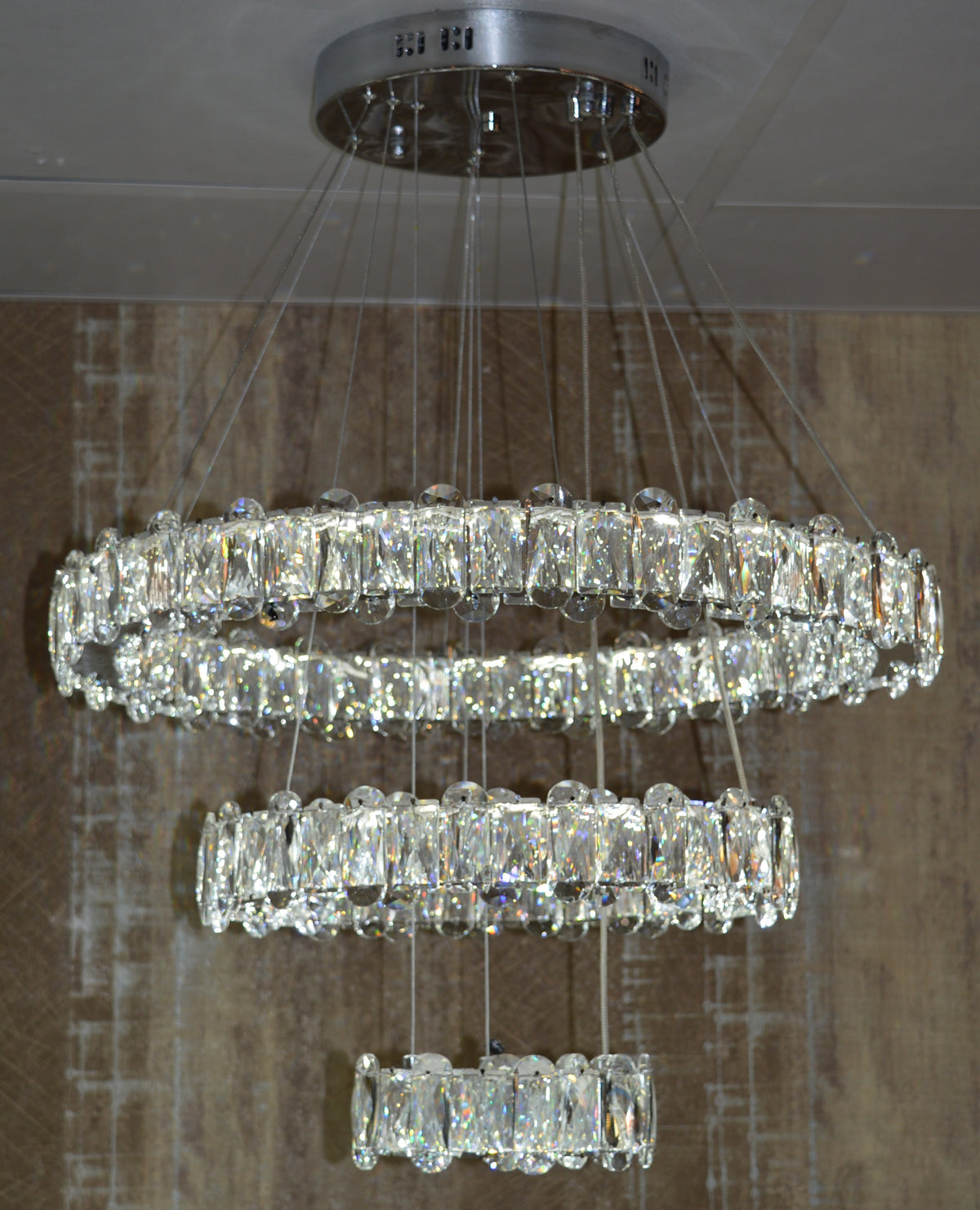 Round 3 Circular Crystallic Pendant Ceiling Light-Colour Changing Dimmable with Remote Control-D9010-600+400+200-Chrome