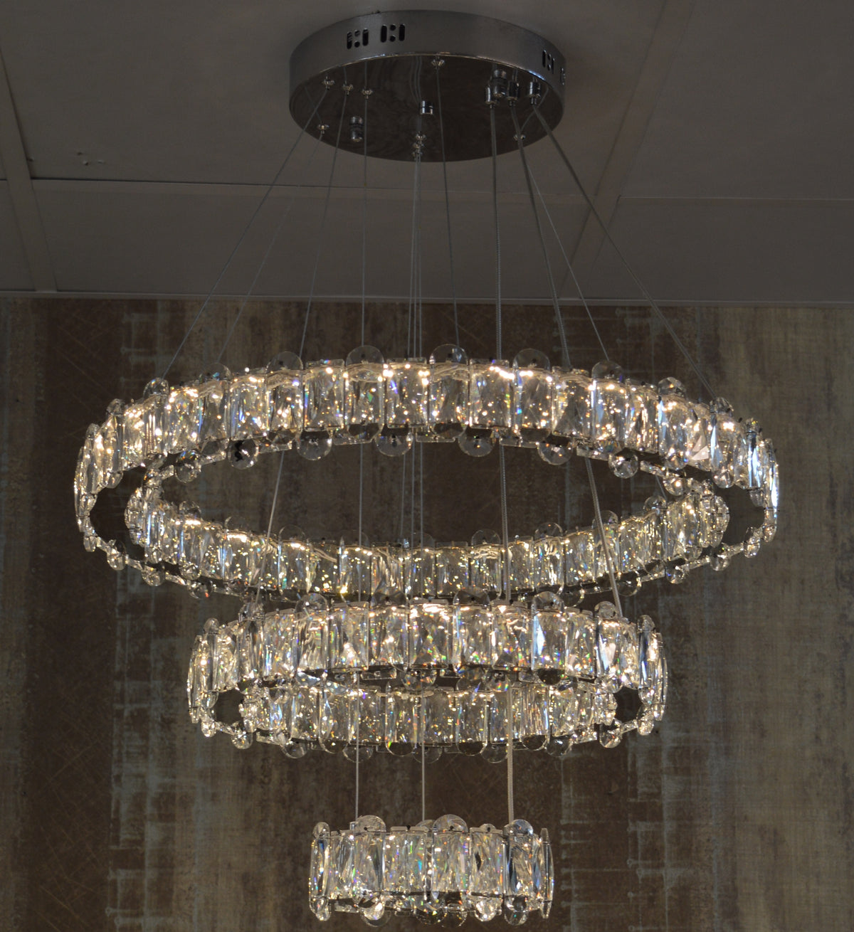 Round 3 Circular Crystallic Pendant Ceiling Light-Colour Changing Dimmable with Remote Control-D9010-600+400+200-Chrome