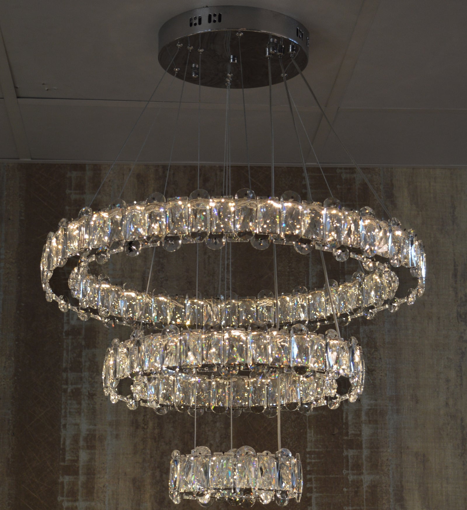 Round 3 Circular Crystallic Pendant Ceiling Light-Colour Changing Dimmable with Remote Control-D9010-600+400+200-Chrome