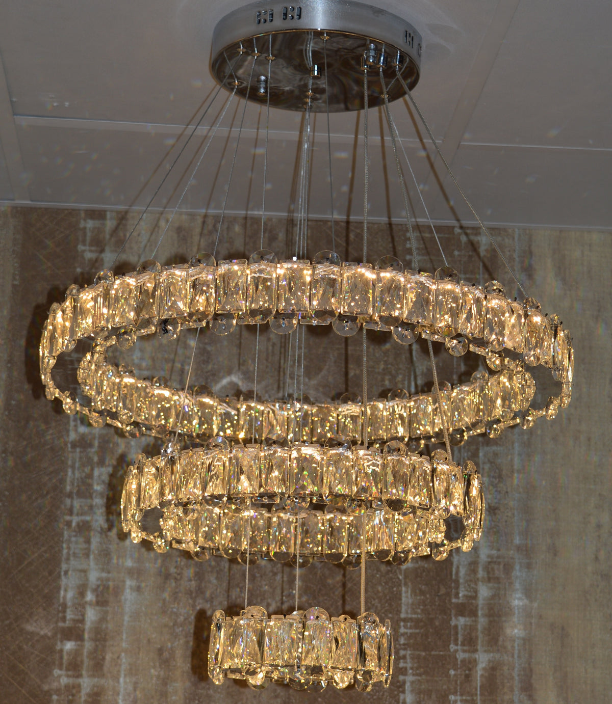 Round 3 Circular Crystallic Pendant Ceiling Light-Colour Changing Dimmable with Remote Control-D9010-600+400+200-Chrome