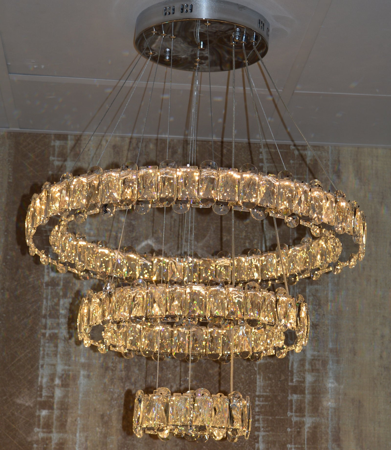 Round 3 Circular Crystallic Pendant Ceiling Light-Colour Changing Dimmable with Remote Control-D9010-600+400+200-Chrome