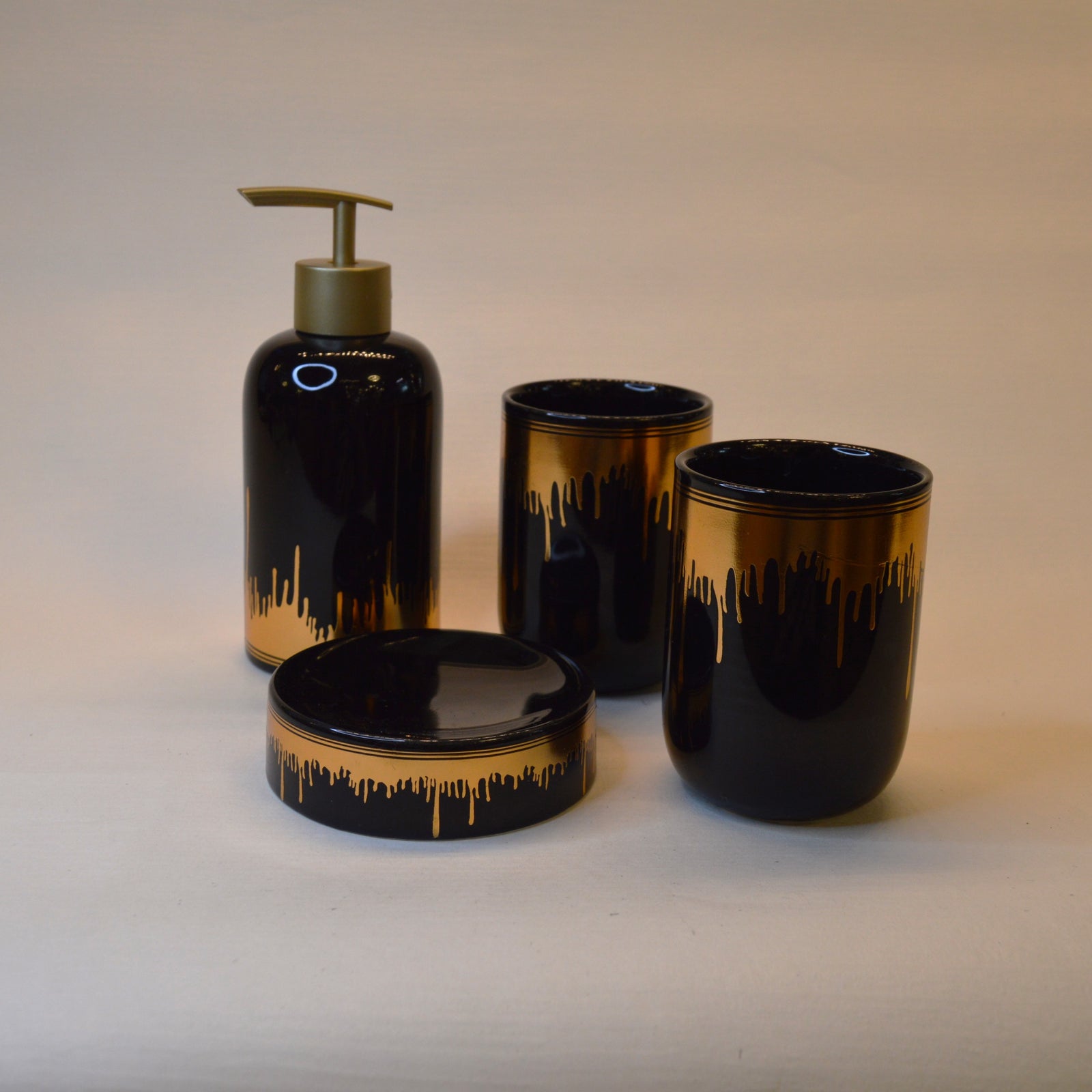 Bathroom Accessories Set, 4 Piece Ceramic & Resin Bath Accessory Set Includes 2Pcs Toothbrush Holder/Tumbler, Liquid Soap or Lotion Dispenser & Soap Dish Bathroom Storage