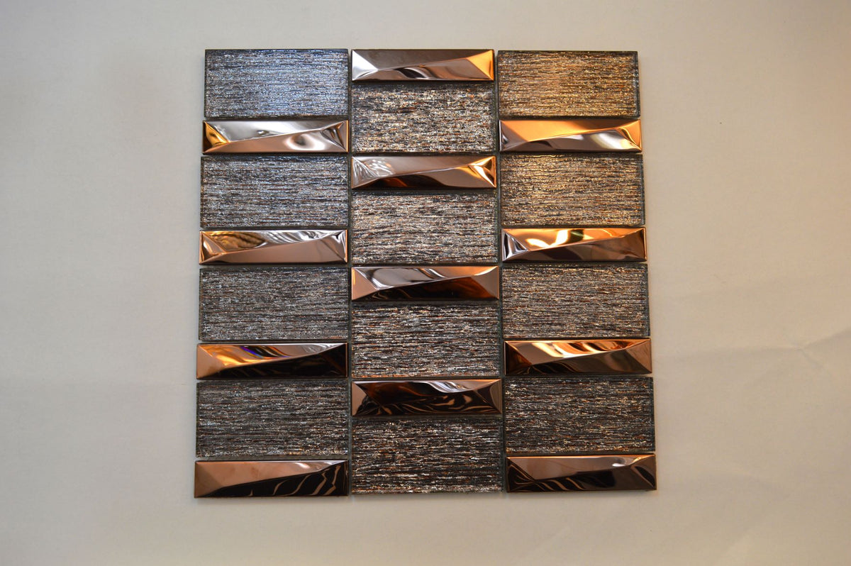 Rosegold Shimmering Glass & Aluminium Mosaic Tiles-300*300*8mm-11sheets-1m2-JH14-B