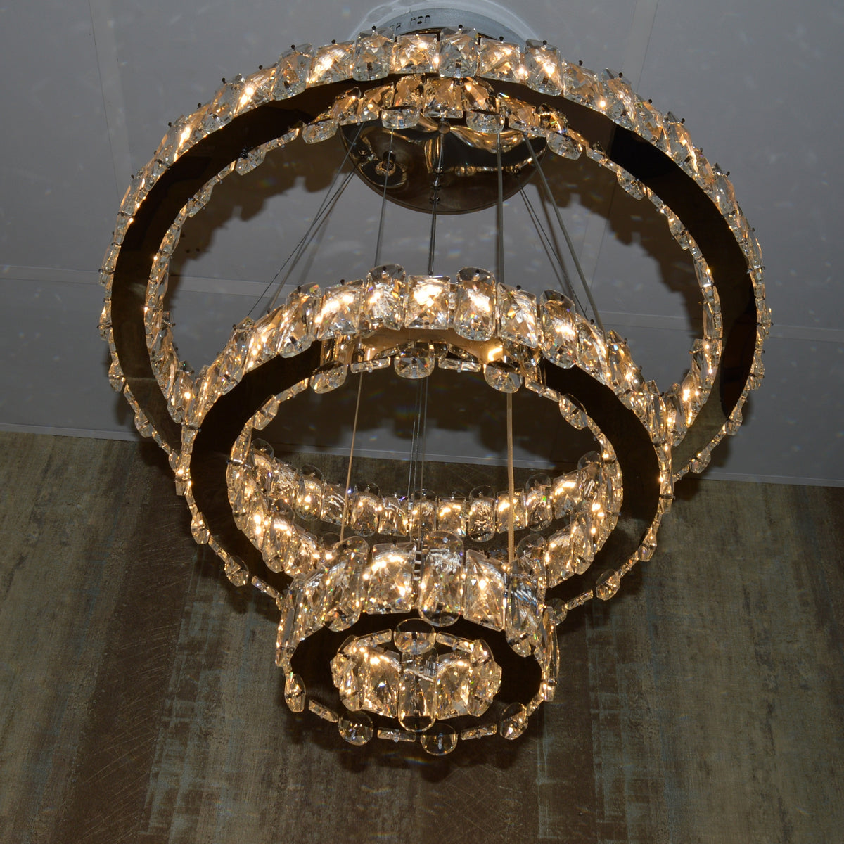 Round 3 Circular Crystallic Pendant Ceiling Light-Colour Changing Dimmable with Remote Control-D9010-600+400+200-Chrome