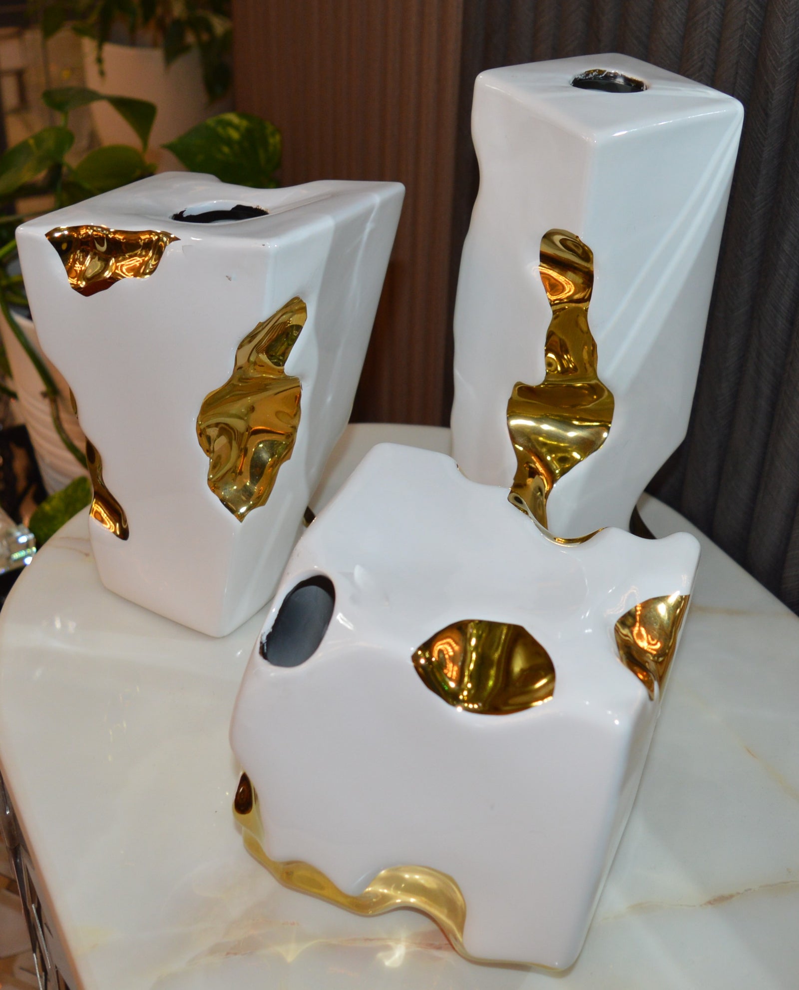 Gold-seamed White Vase Kintsugi-inspired Ceramic Pottery Home Decor