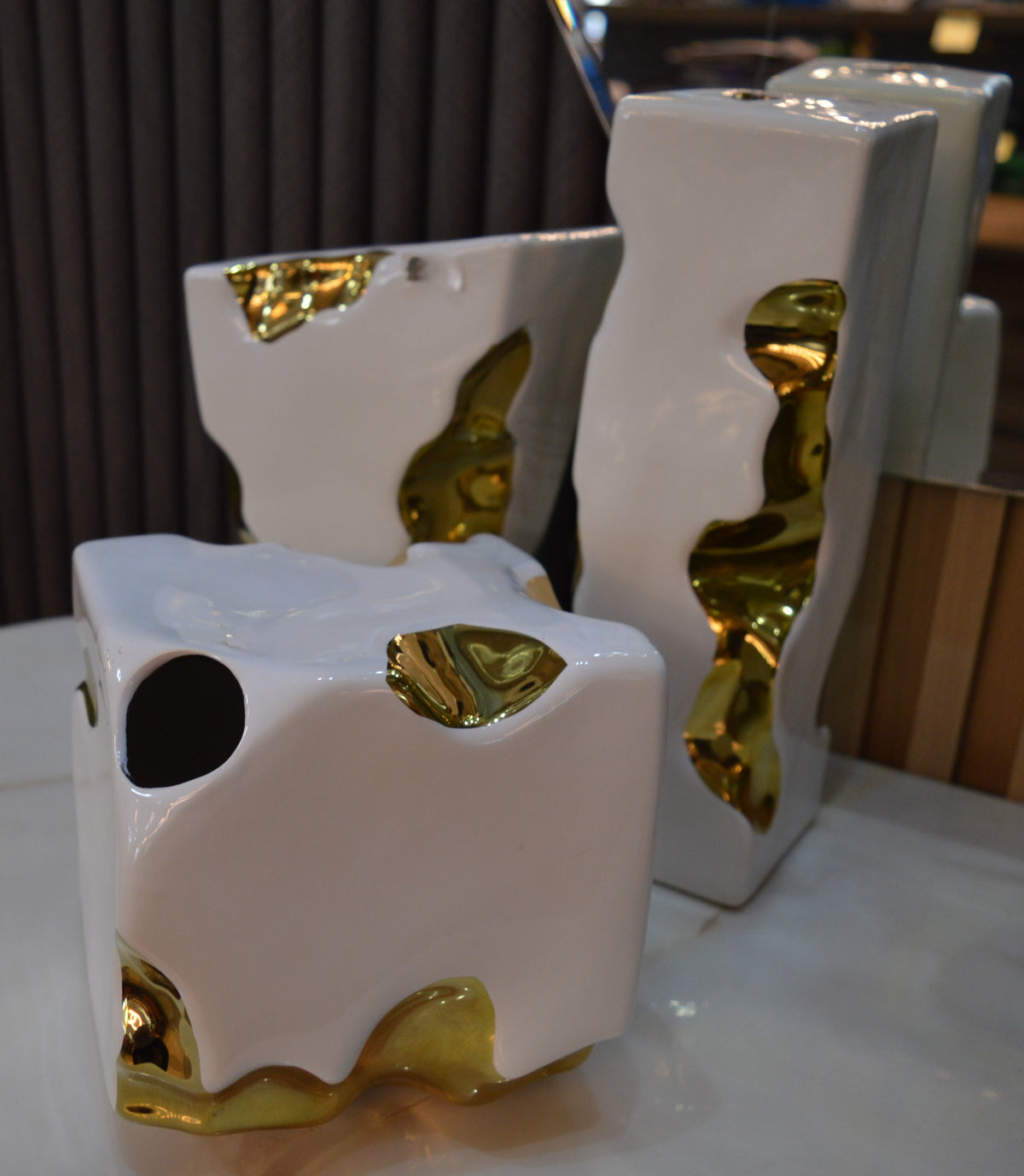 Gold-seamed White Vase Kintsugi-inspired Ceramic Pottery Home Decor