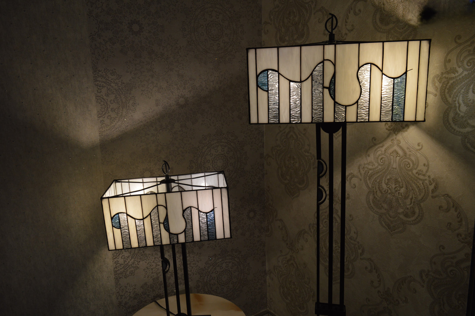 Handmade Rectangle Glass shade Tiffany Floor Lamp & Table Lamp