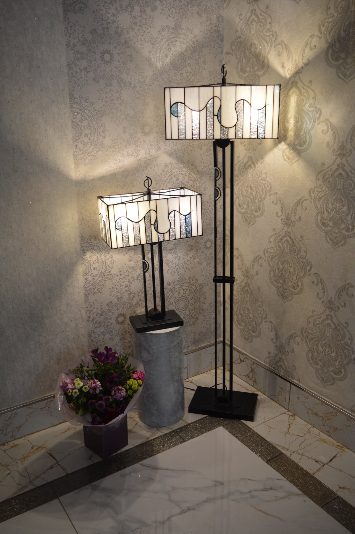 Handmade Rectangle Glass shade Tiffany Floor Lamp & Table Lamp