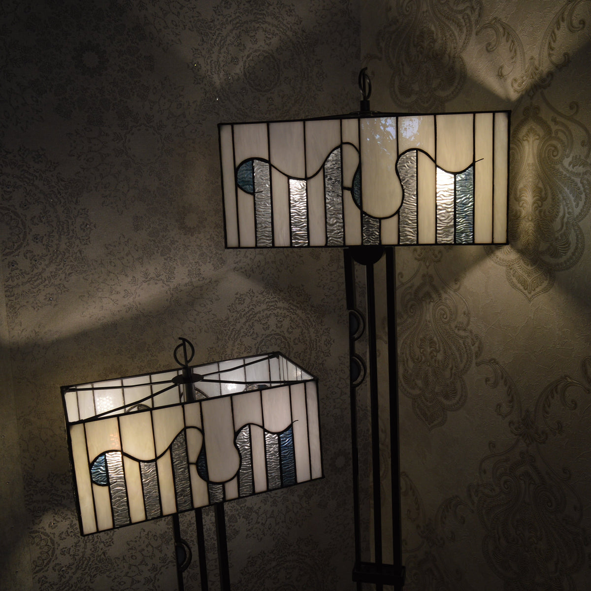 Handmade Rectangle Glass shade Tiffany Floor Lamp & Table Lamp