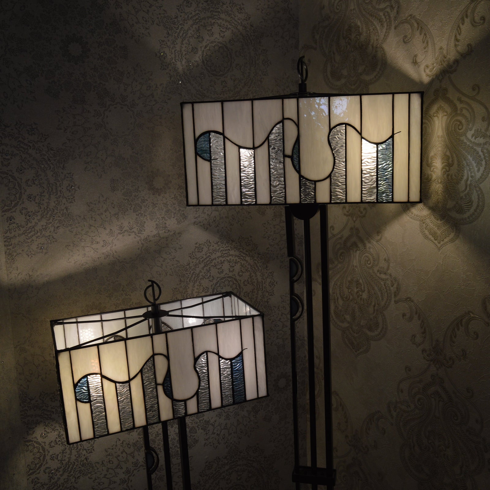 Handmade Rectangle Glass shade Tiffany Floor Lamp & Table Lamp