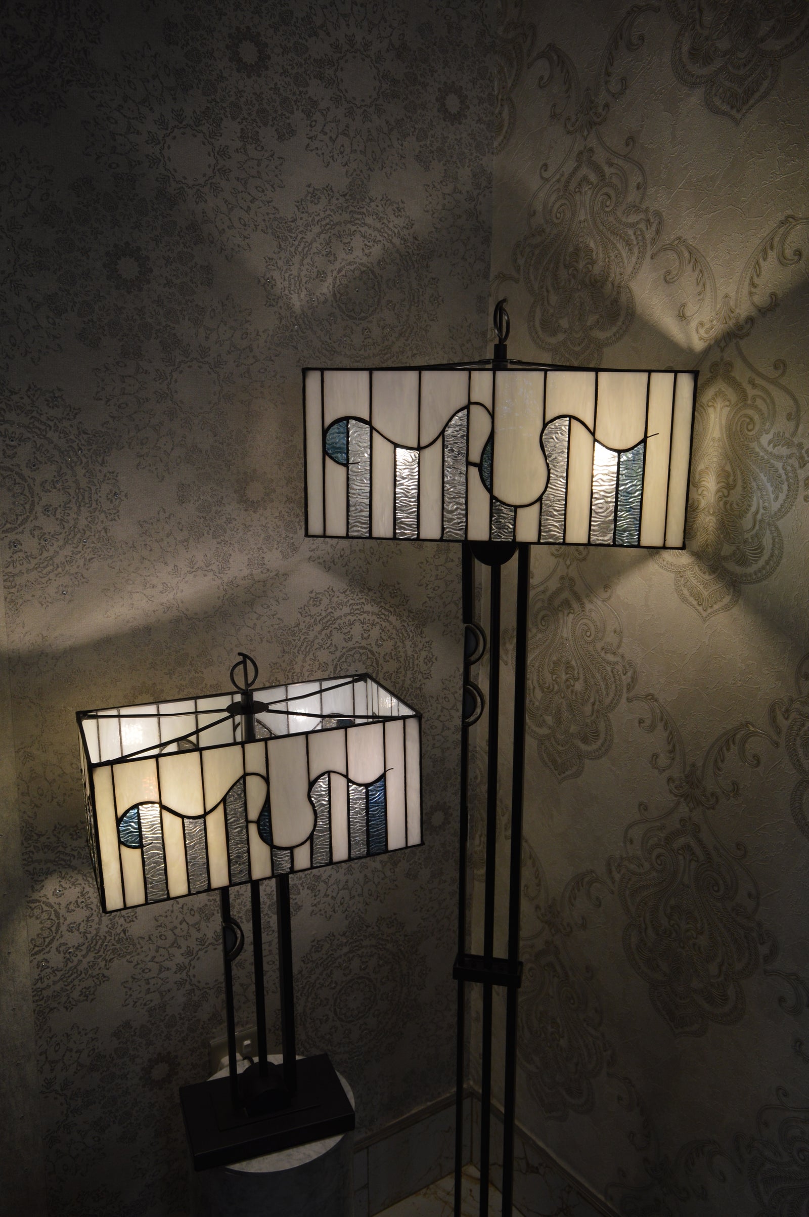 Handmade Rectangle Glass shade Tiffany Floor Lamp & Table Lamp