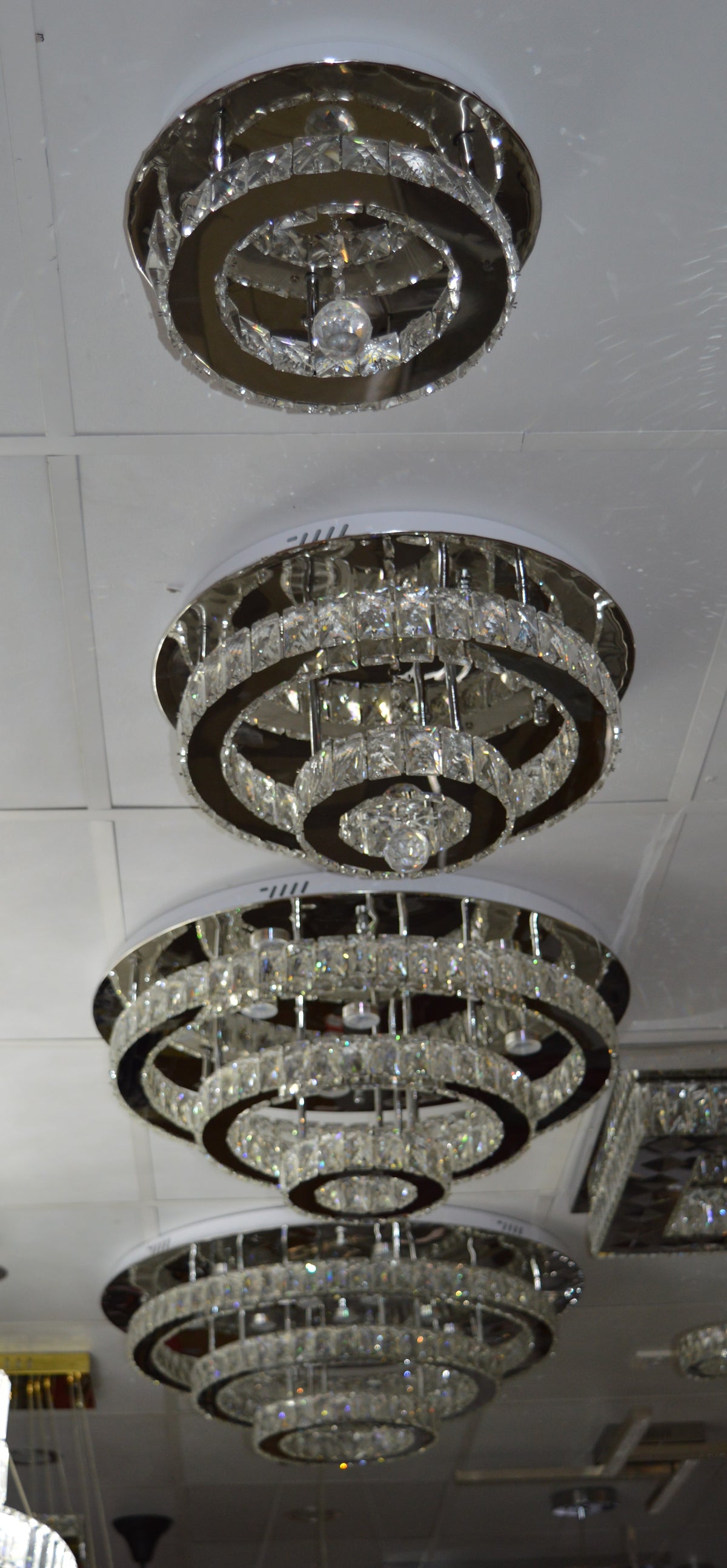 Round circular mirrored frame crystallic colour changing LED ceiling light [9010-800,650,450,350)