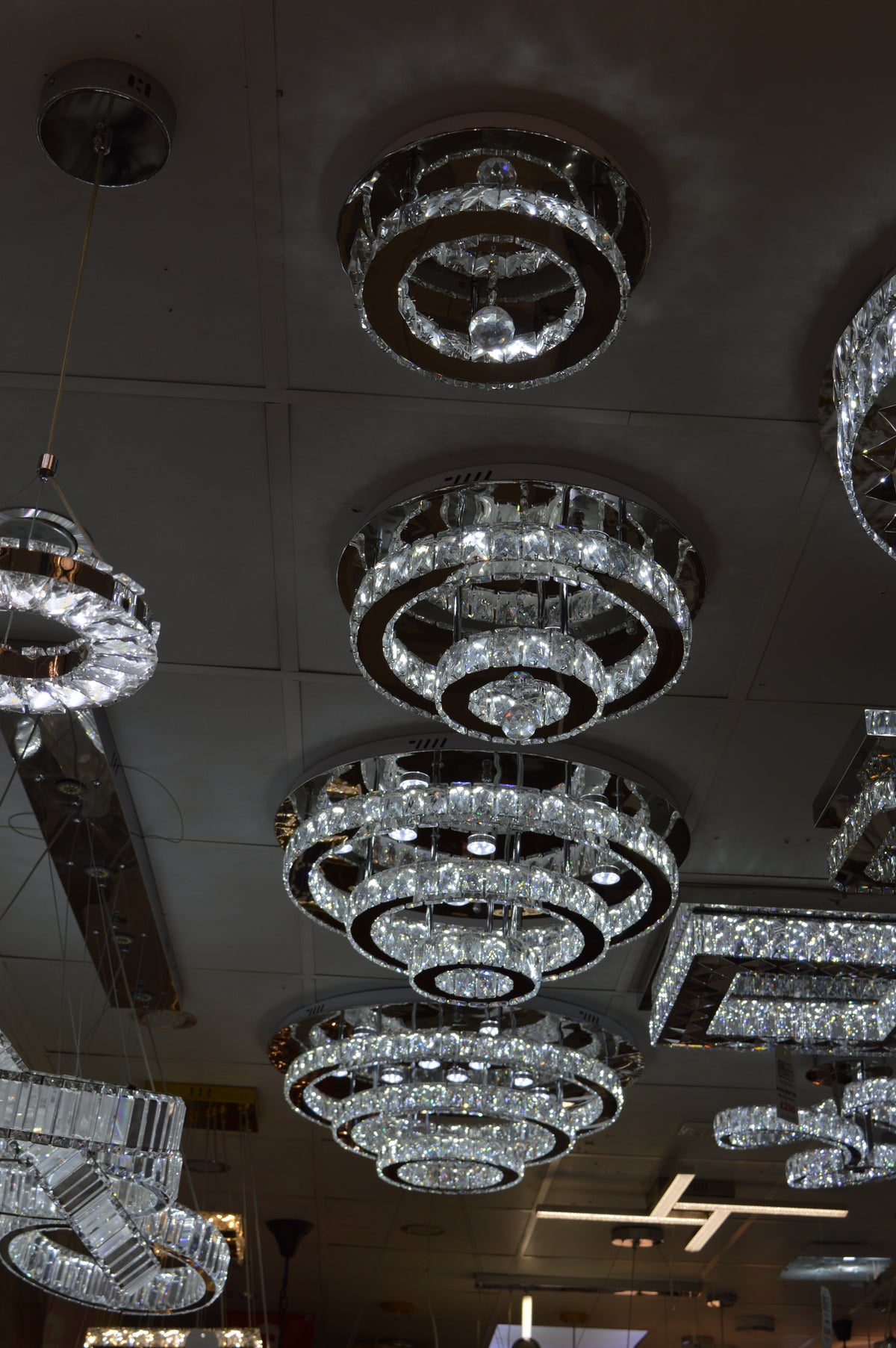 Round circular mirrored frame crystallic colour changing LED ceiling light [9010-800,650,450,350)