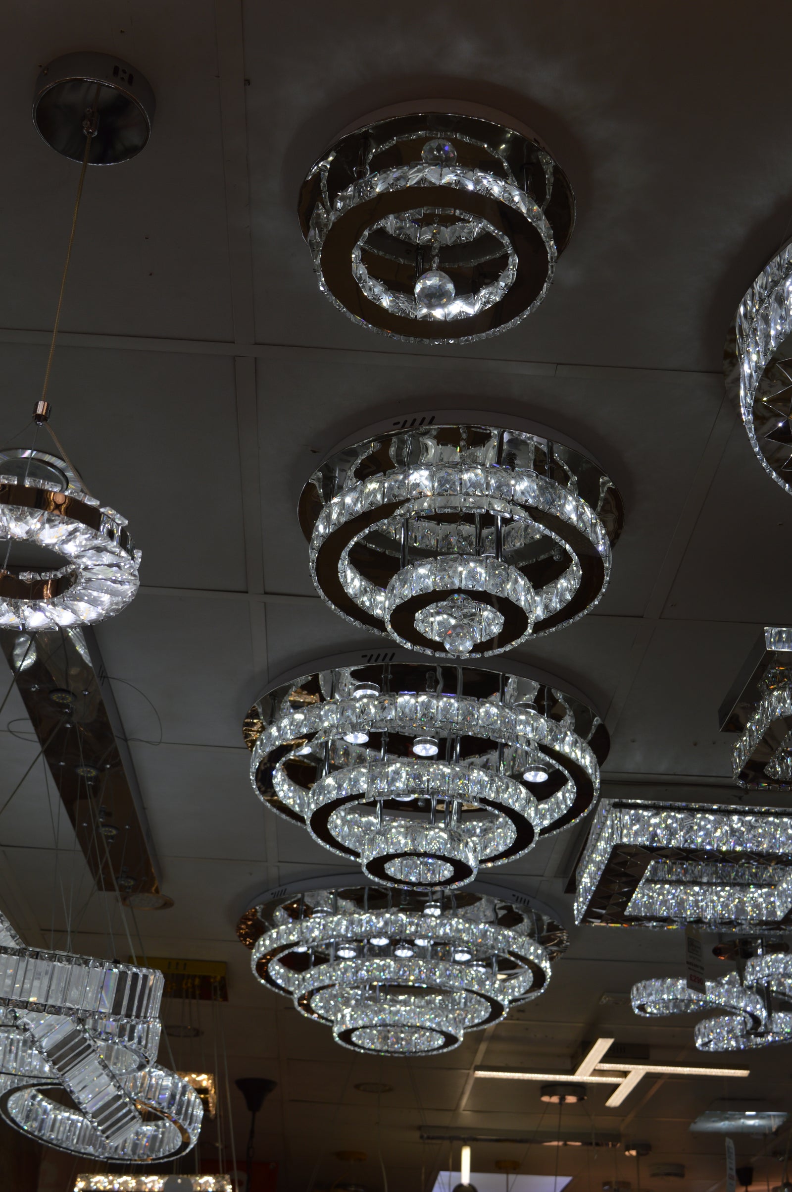 Round circular mirrored frame crystallic colour changing LED ceiling light [9010-800,650,450,350)