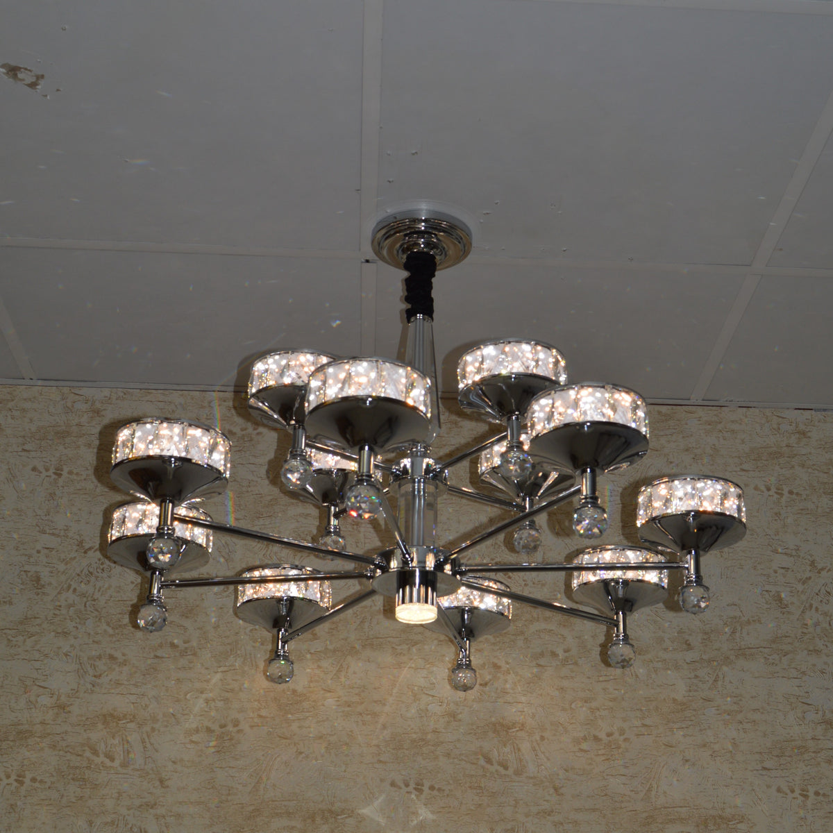 Modern Crystal LED Chandelier Chrome Ceiling Pendant – Luxury Lighting