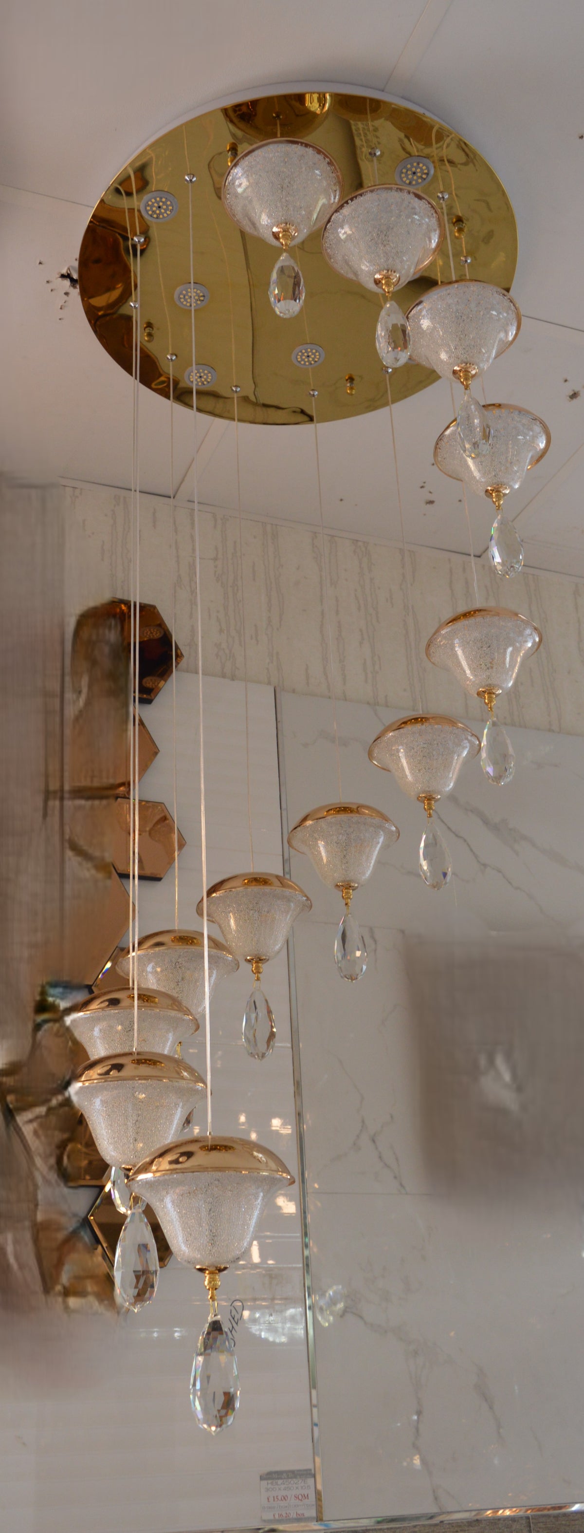 Crystal Drop Modern Staircase/Hallway Pendant Ceiling Light-Gold-6301-12pendants