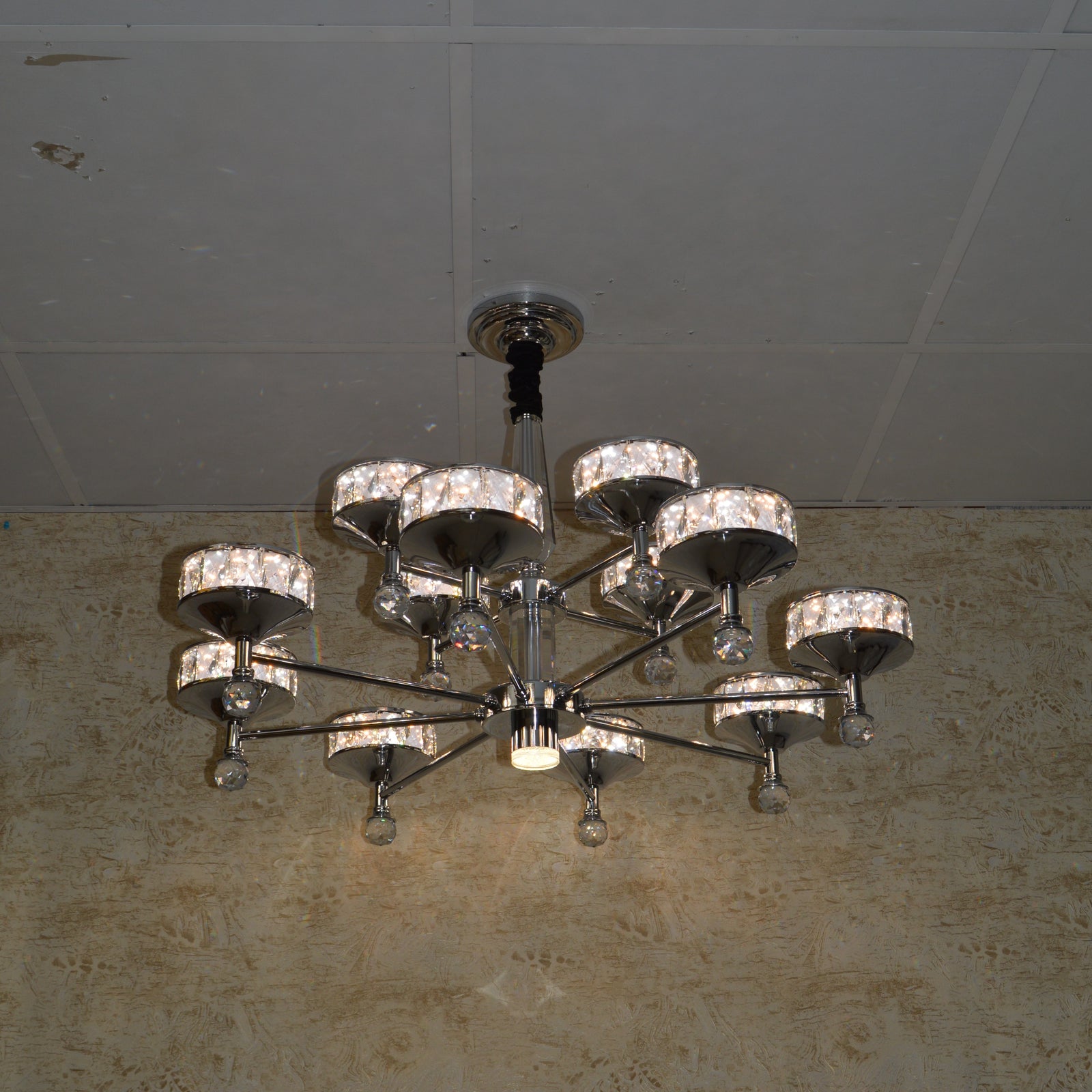 Modern Crystal LED Chandelier Chrome Ceiling Pendant – Luxury Lighting