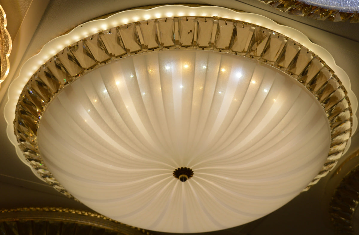 Luxury Crystal Flush Mount LED Ceiling Light Gold Round Modern