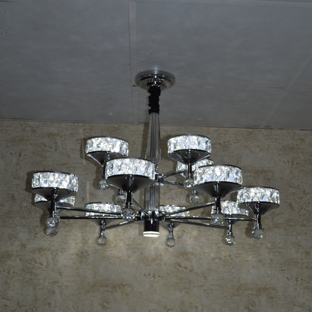 Crystallic Glitter Chandelier with colour changing feature in Gold / Silver-2126