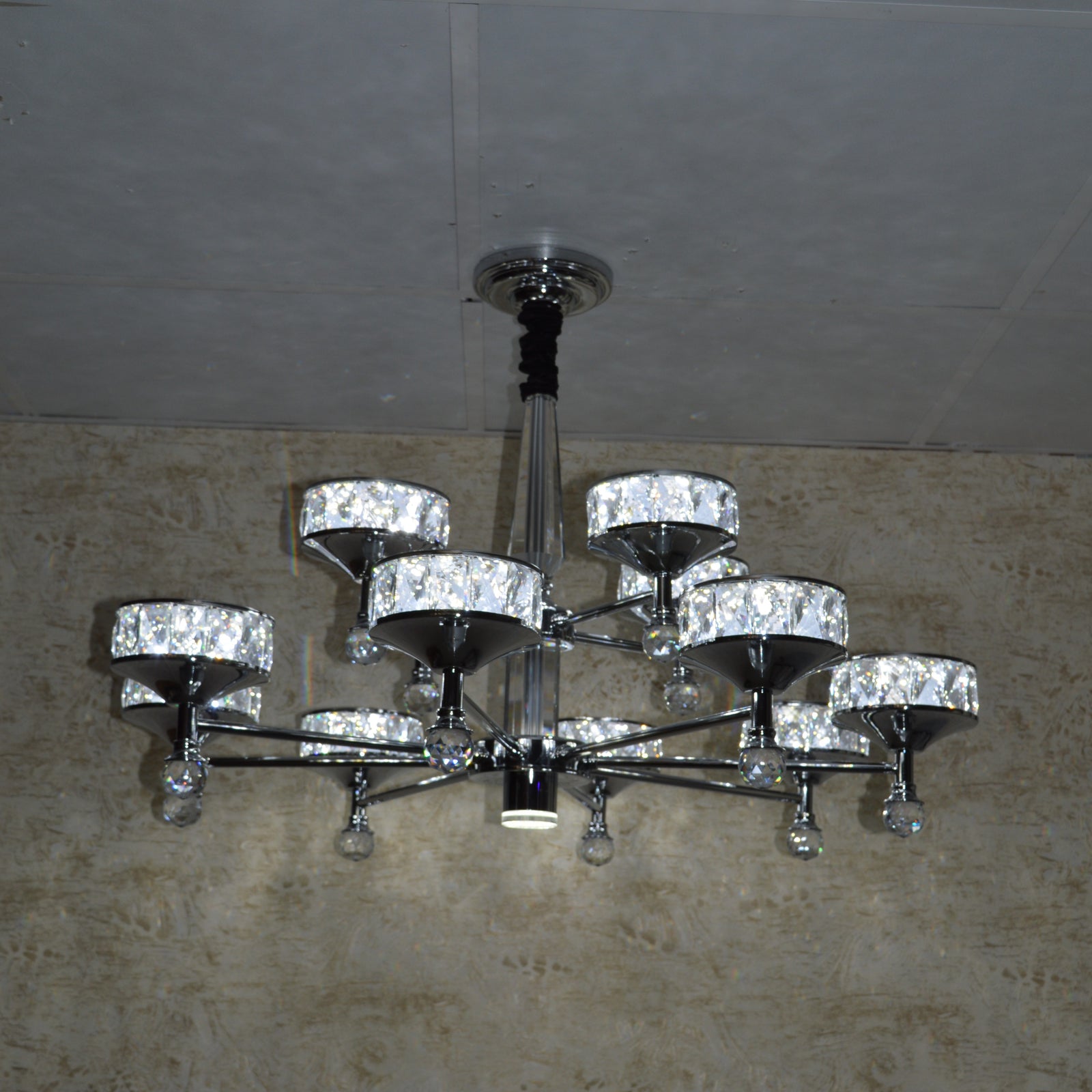 Modern Crystal LED Chandelier Chrome Ceiling Pendant – Luxury Lighting