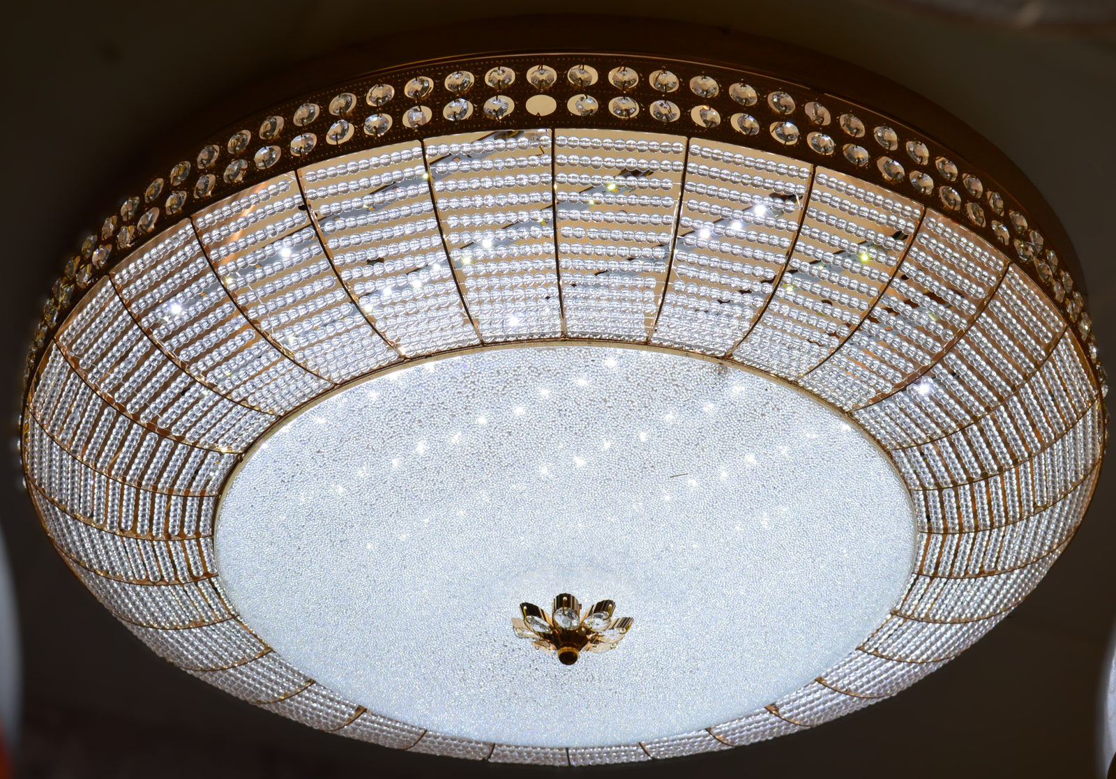 Luxury Crystal LED Flush Ceiling Light Gold Frame – 03 Colour Changing - 02 Size