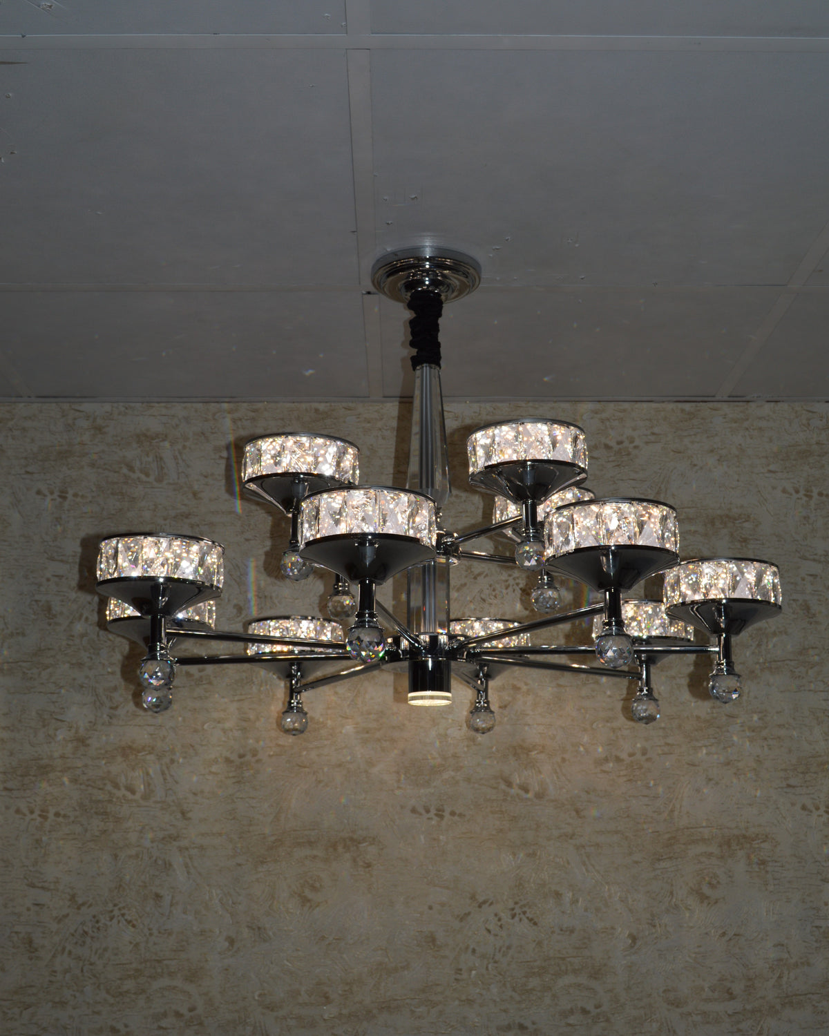 Crystallic Glitter Chandelier with colour changing feature in Gold / Silver-2126