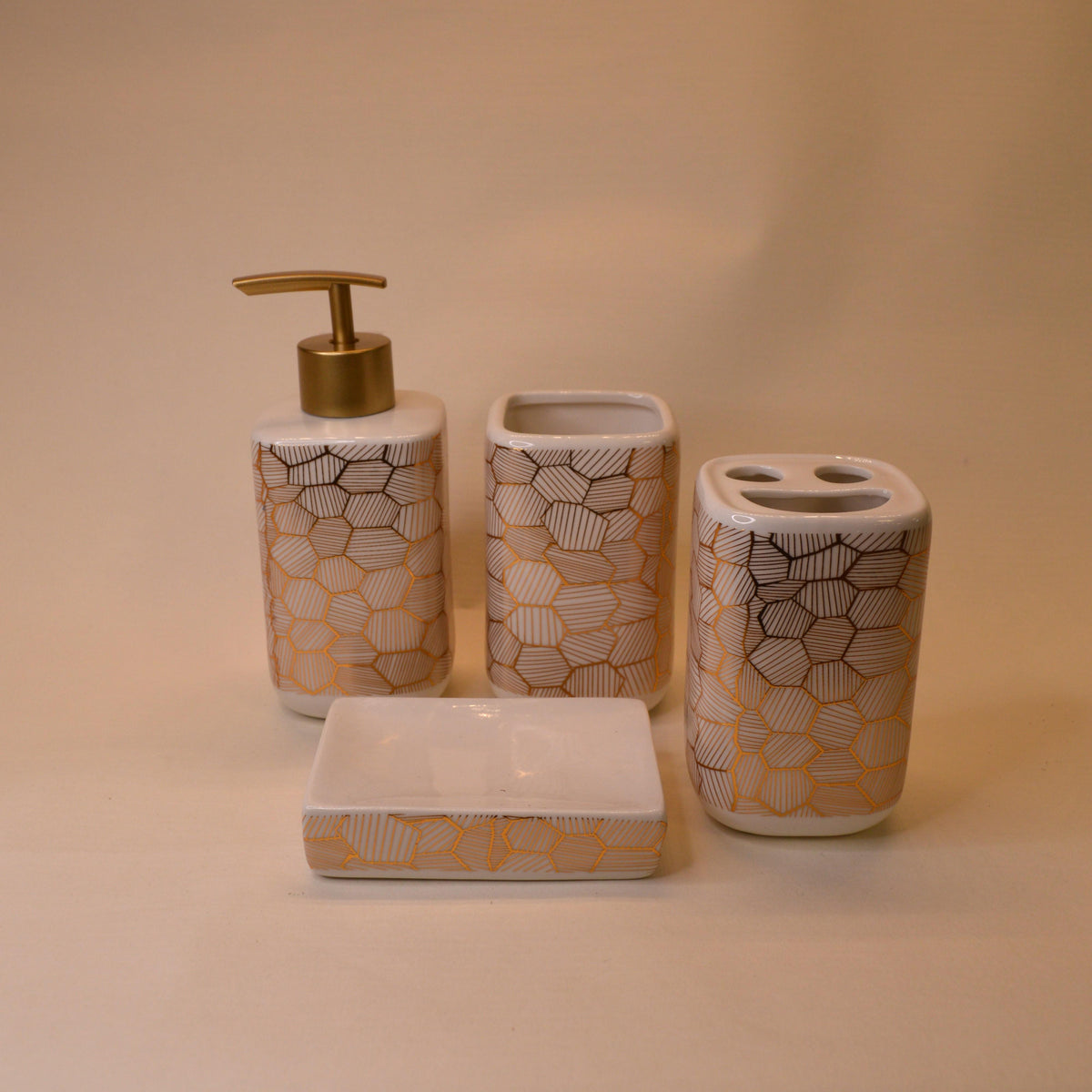 Bathroom Accessories Set, 4 Piece Ceramic & Resin Bath Accessory Set Includes 2Pcs Toothbrush Holder/Tumbler, Liquid Soap or Lotion Dispenser & Soap Dish Bathroom Storage