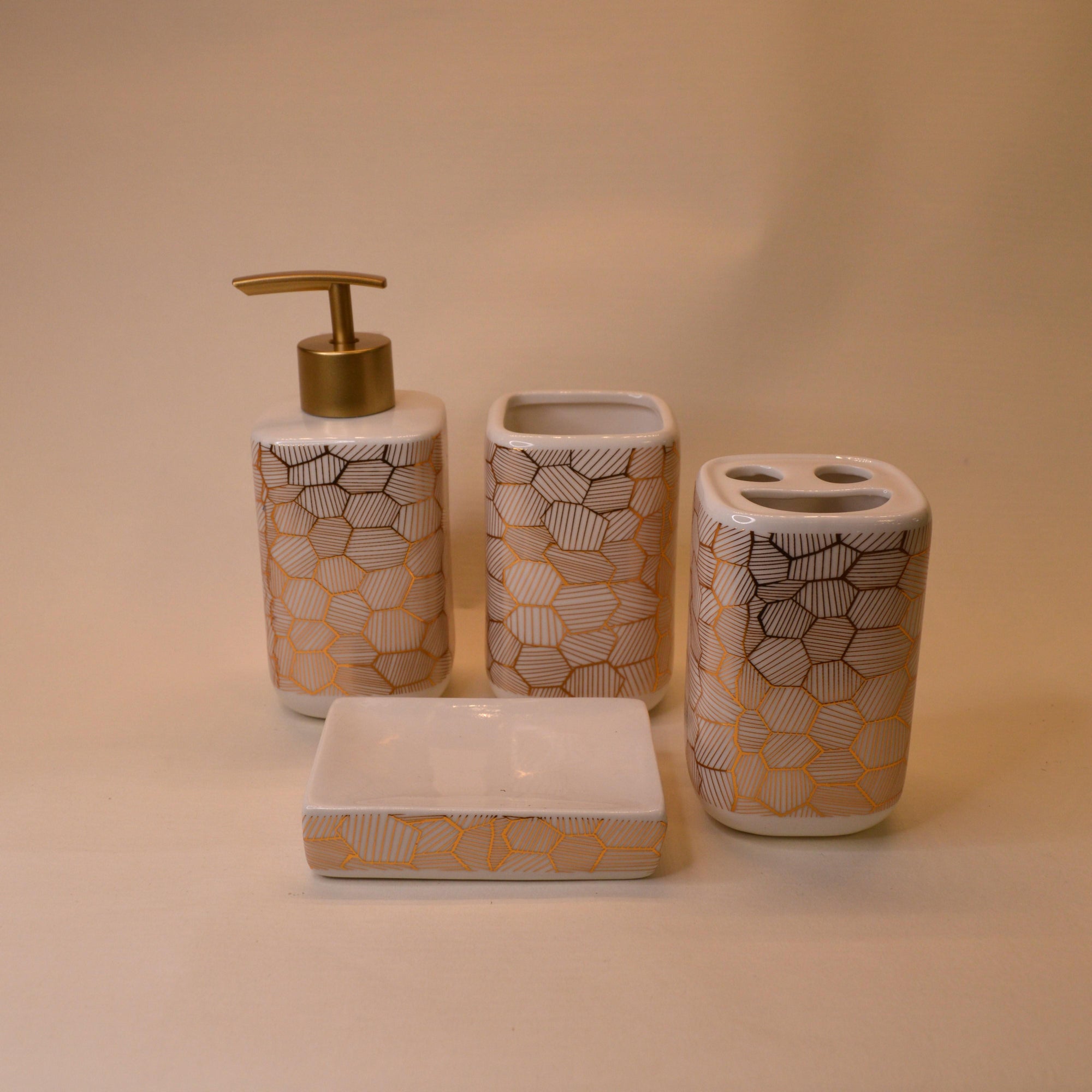 Bathroom Accessories Set, 4 Piece Ceramic & Resin Bath Accessory Set Includes 2Pcs Toothbrush Holder/Tumbler, Liquid Soap or Lotion Dispenser & Soap Dish Bathroom Storage