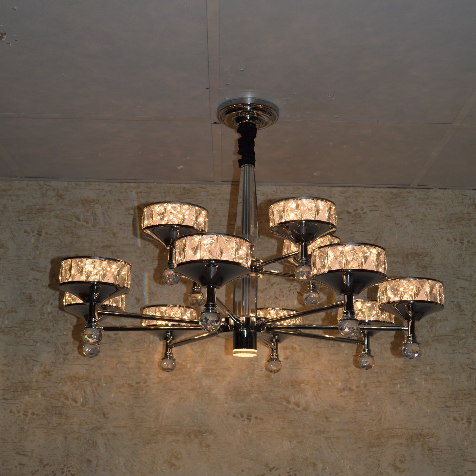 Crystallic Glitter Chandelier with colour changing feature in Gold / Silver-2126