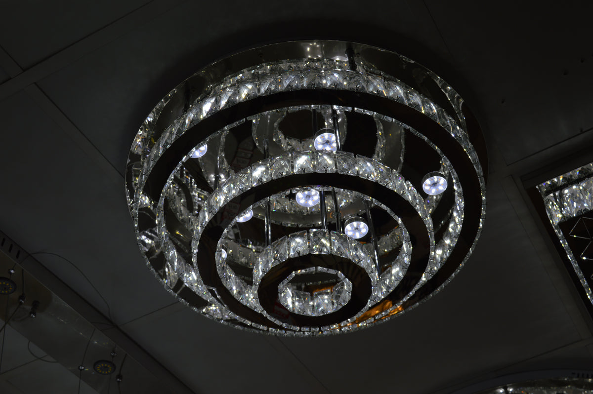 Round circular mirrored frame crystallic colour changing LED ceiling light [9010-800,650,450,350)