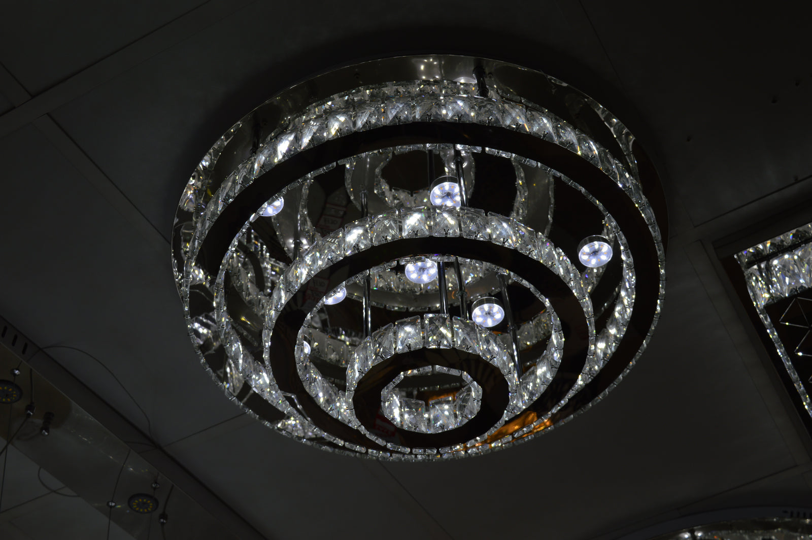 Round circular mirrored frame crystallic colour changing LED ceiling light [9010-800,650,450,350)