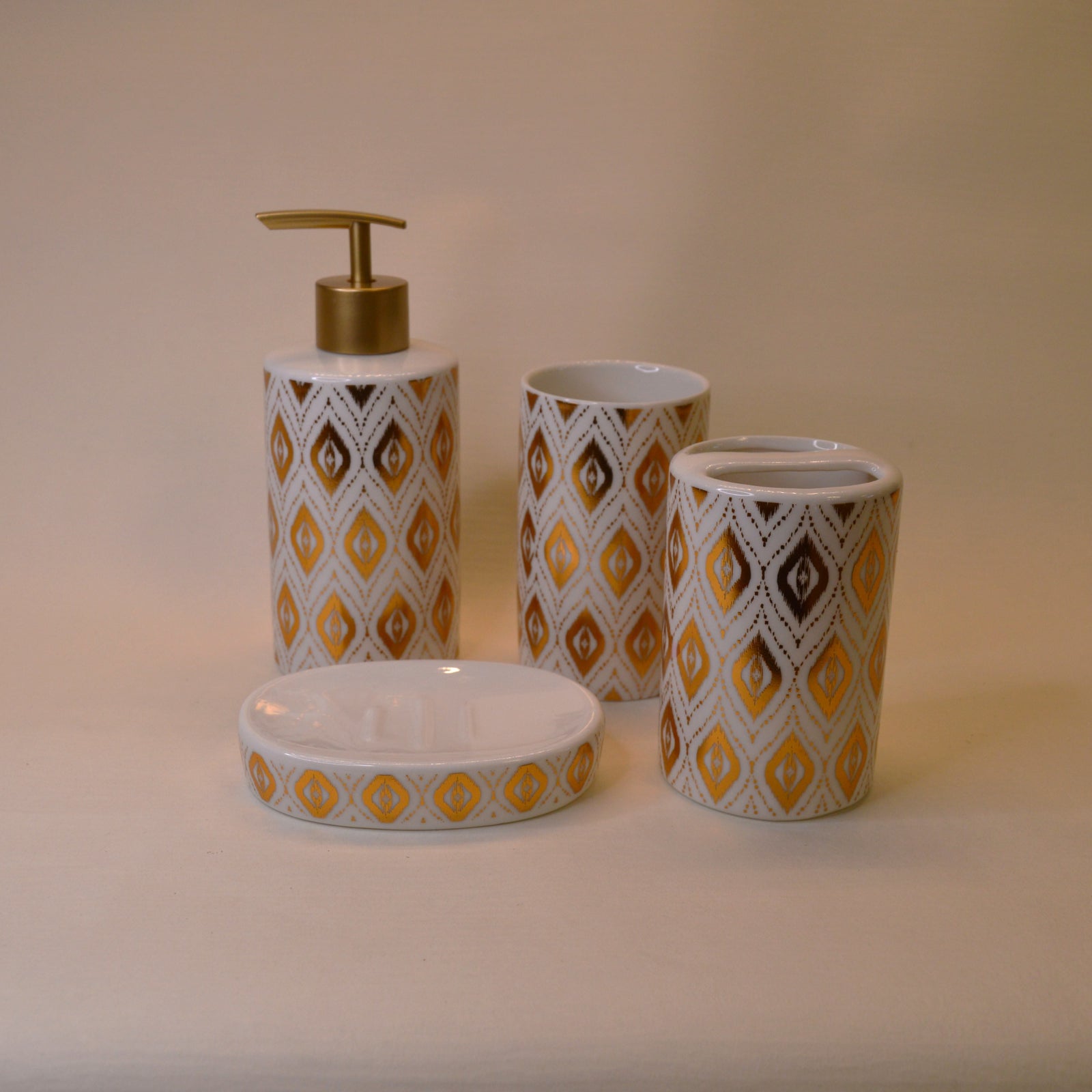 Bathroom Accessories Set, 4 Piece Ceramic & Resin Bath Accessory Set Includes 2Pcs Toothbrush Holder/Tumbler, Liquid Soap or Lotion Dispenser & Soap Dish Bathroom Storage