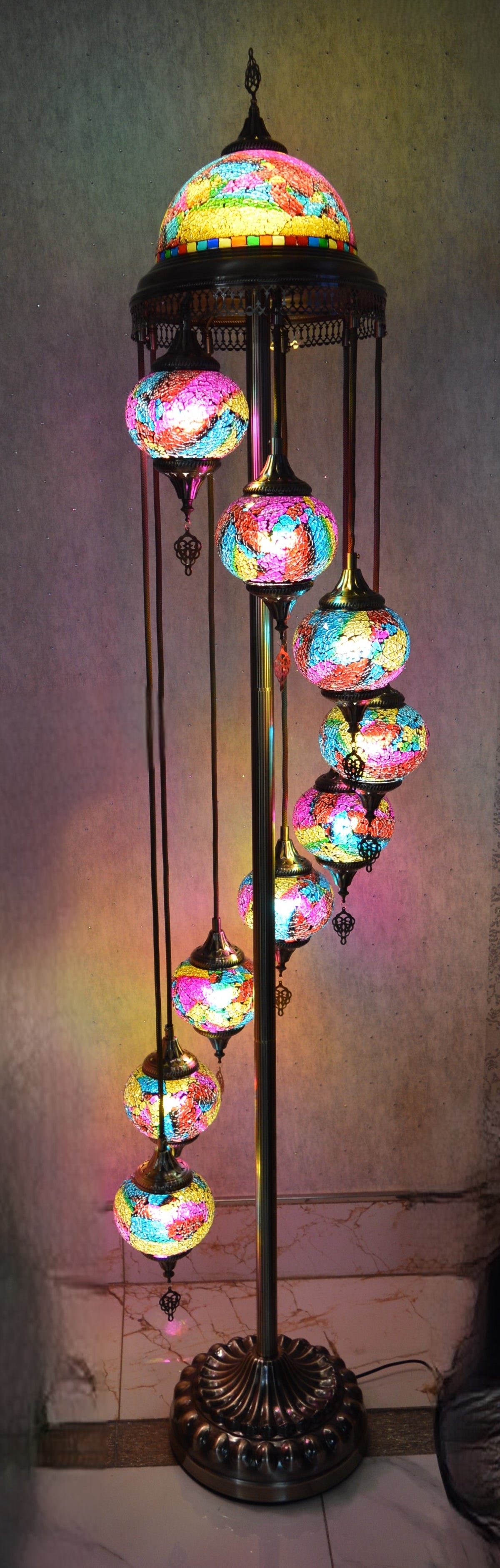 Luxury Turkish Mosaic Floor Lamp with Multi-Colour Glass Shades