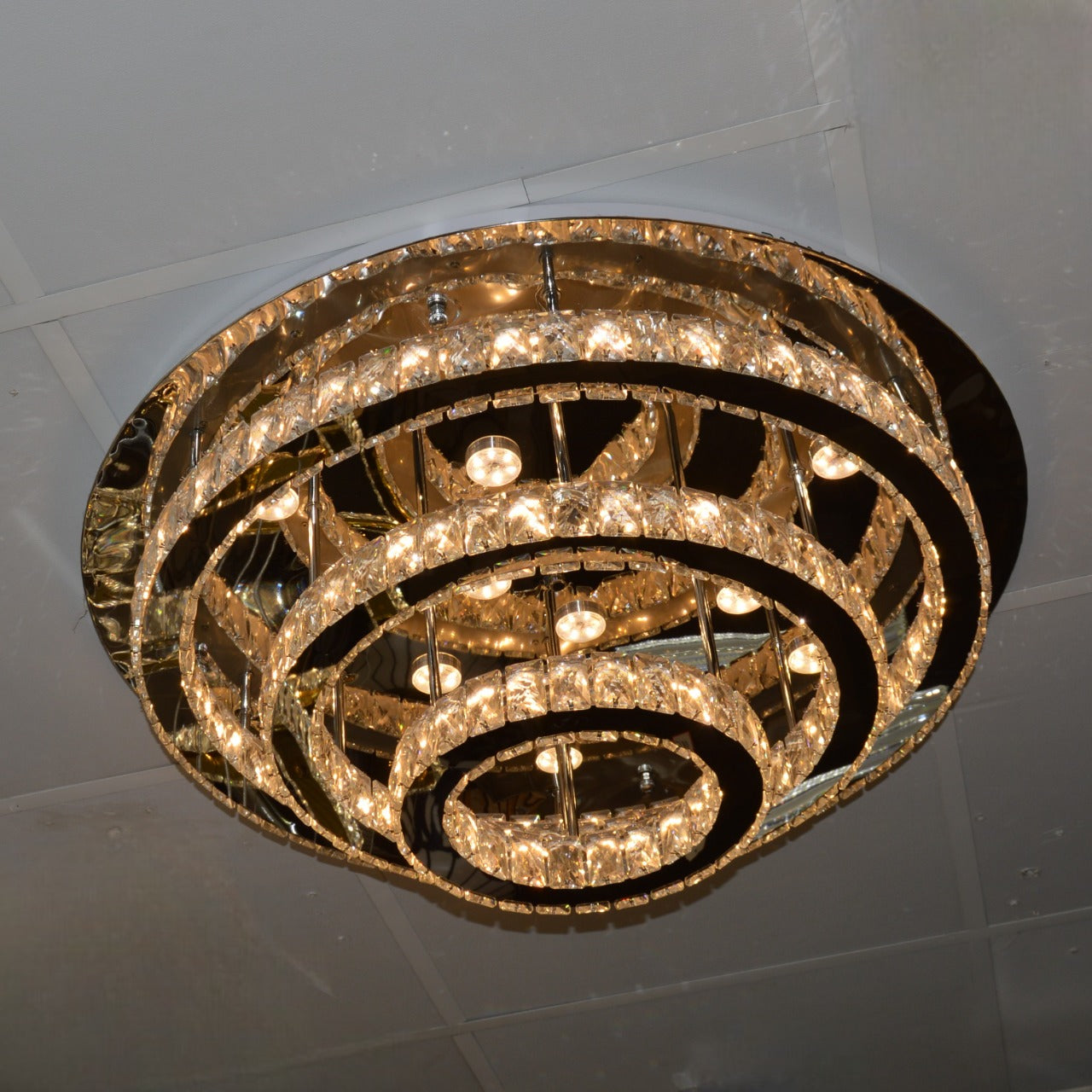 Round circular mirrored frame crystallic colour changing LED ceiling light [9010-800,650,450,350)